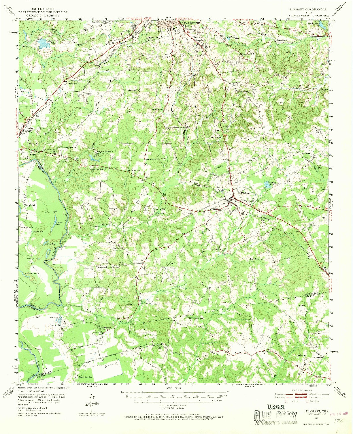 USGS 1:62500-SCALE QUADRANGLE FOR ELKHART, TX 1951