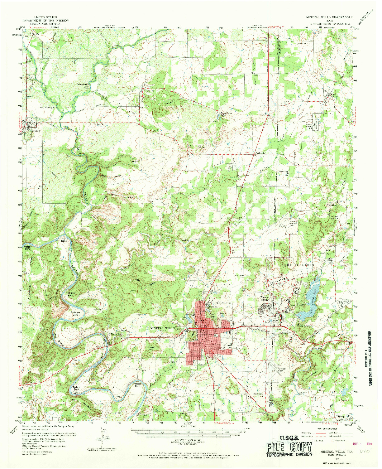 USGS 1:62500-SCALE QUADRANGLE FOR MINERAL WELLS, TX 1959