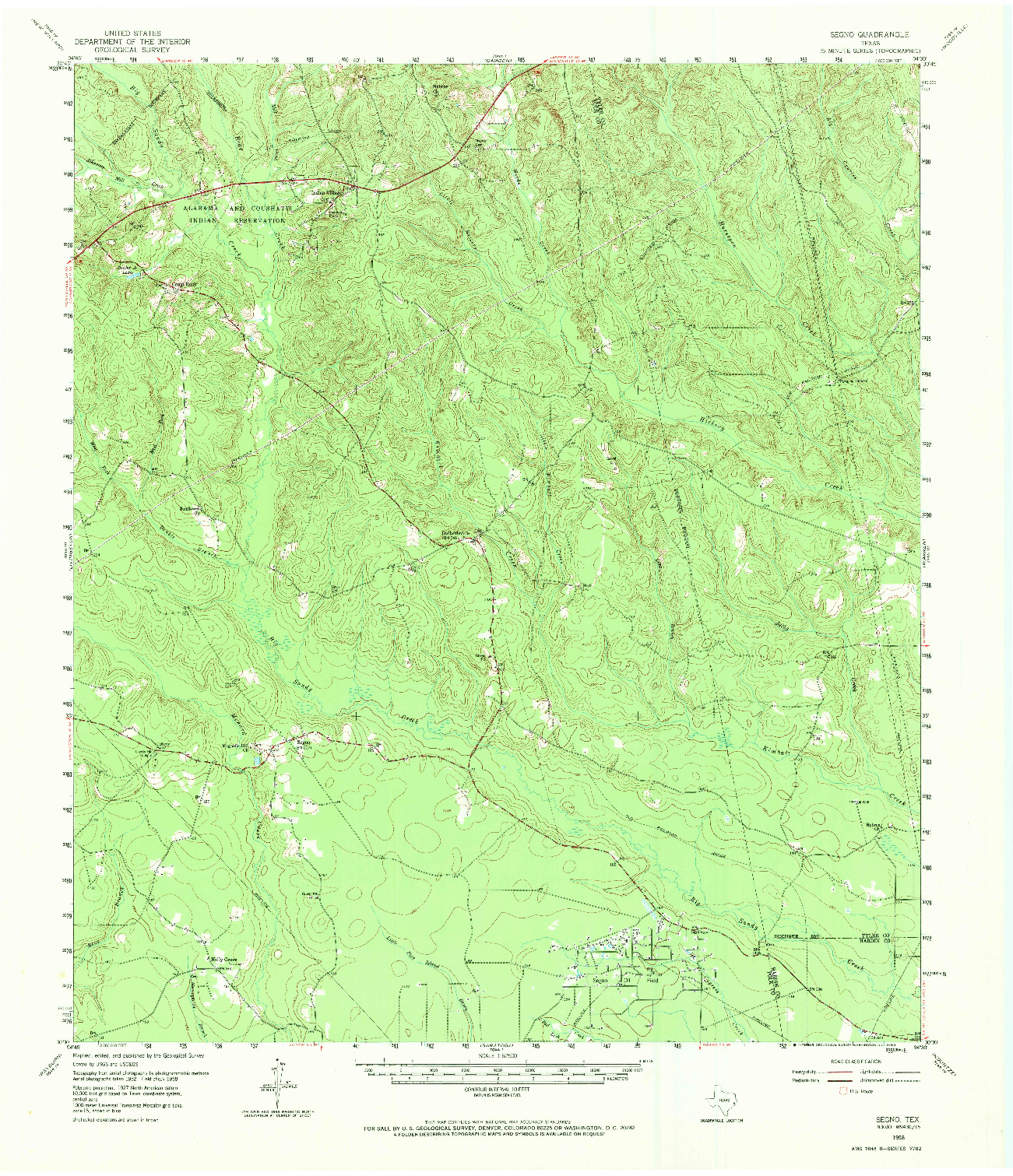 USGS 1:62500-SCALE QUADRANGLE FOR SEGNO, TX 1958