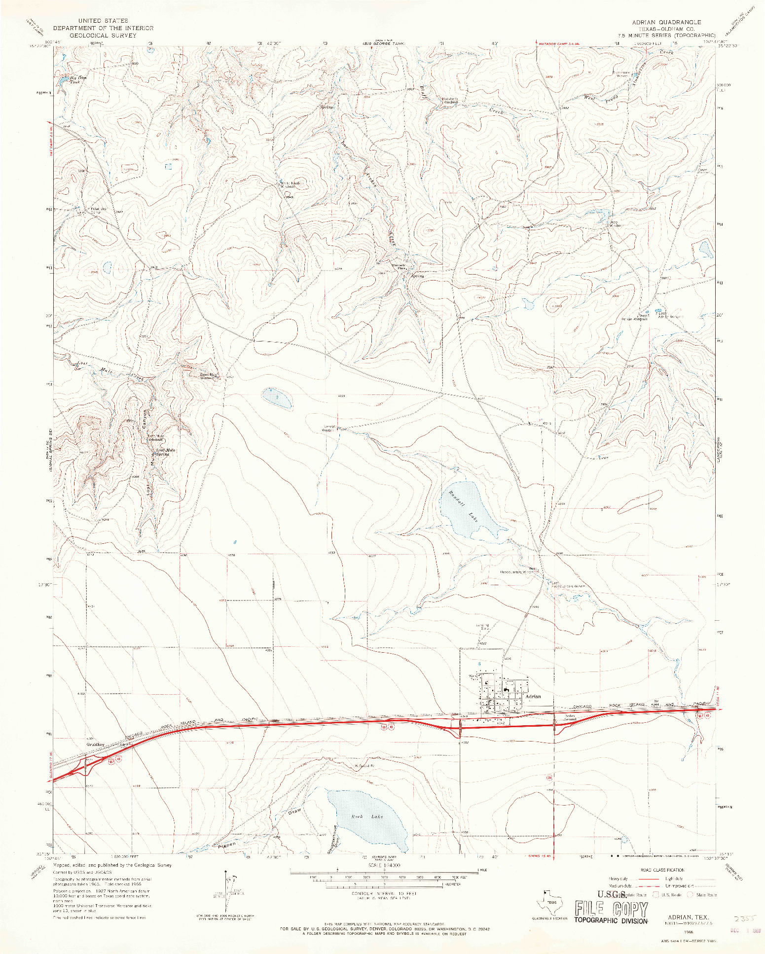 USGS 1:24000-SCALE QUADRANGLE FOR ADRIAN, TX 1966