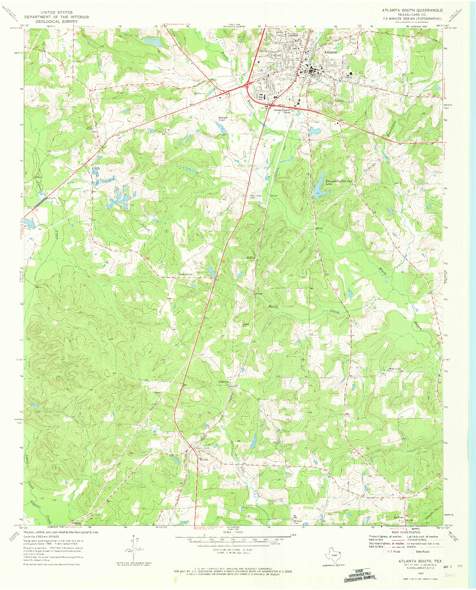 USGS 1:24000-SCALE QUADRANGLE FOR ATLANTA SOUTH, TX 1969