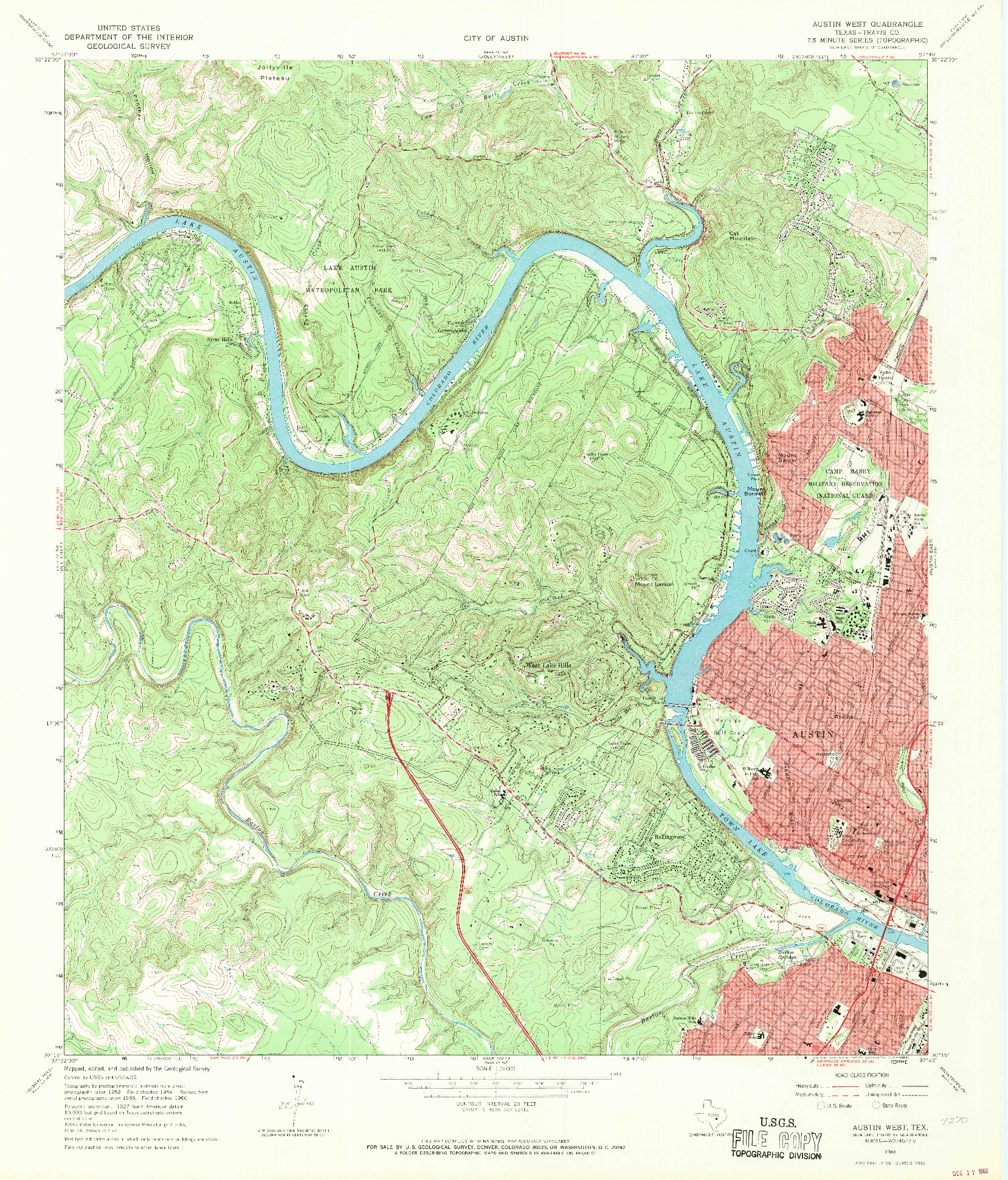 USGS 1:24000-SCALE QUADRANGLE FOR AUSTIN WEST, TX 1966