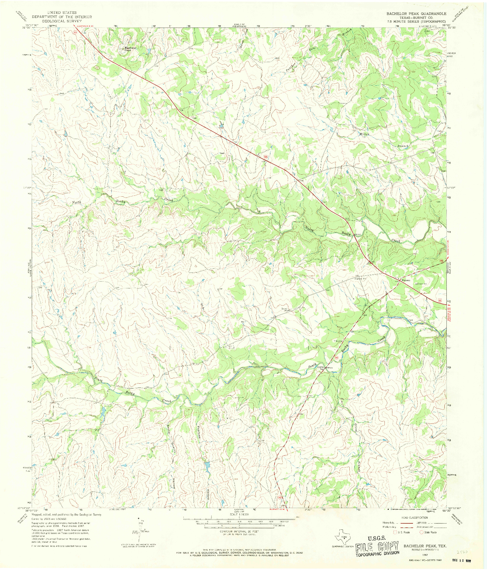 USGS 1:24000-SCALE QUADRANGLE FOR BACHELOR PEAK, TX 1967