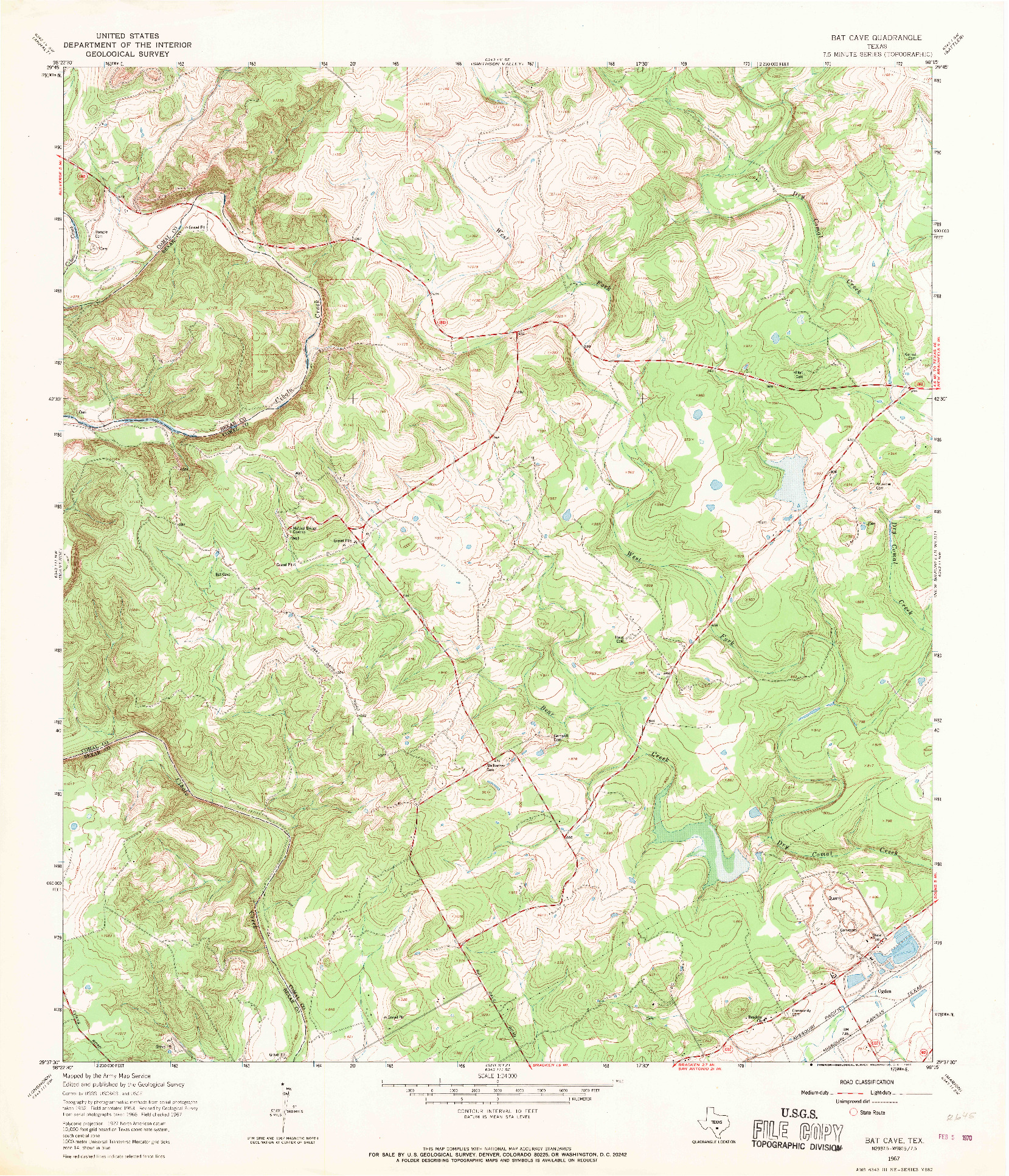 USGS 1:24000-SCALE QUADRANGLE FOR BAT CAVE, TX 1967