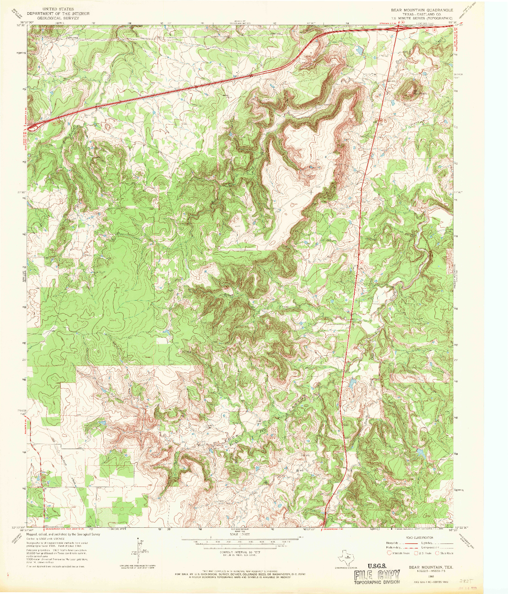 USGS 1:24000-SCALE QUADRANGLE FOR BEAR MOUNTAIN, TX 1966