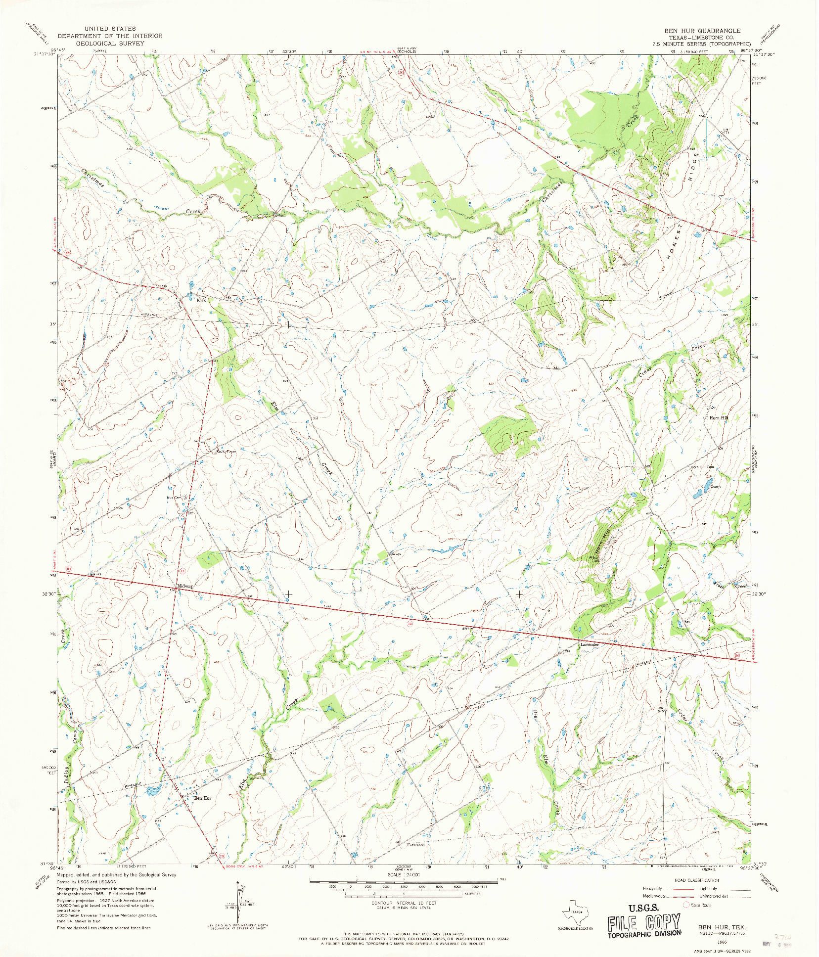 USGS 1:24000-SCALE QUADRANGLE FOR BEN HUR, TX 1966