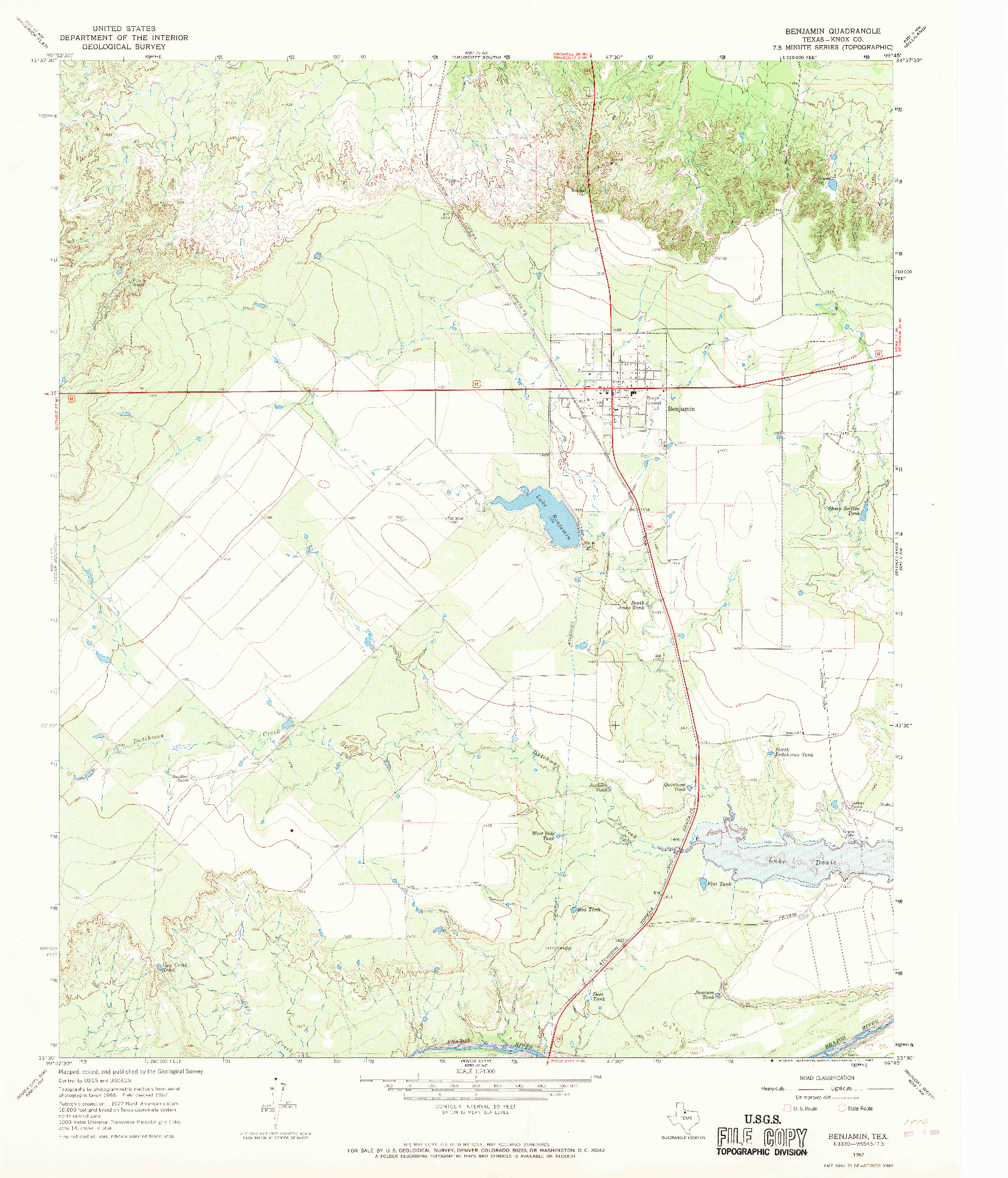USGS 1:24000-SCALE QUADRANGLE FOR BENJAMIN, TX 1967