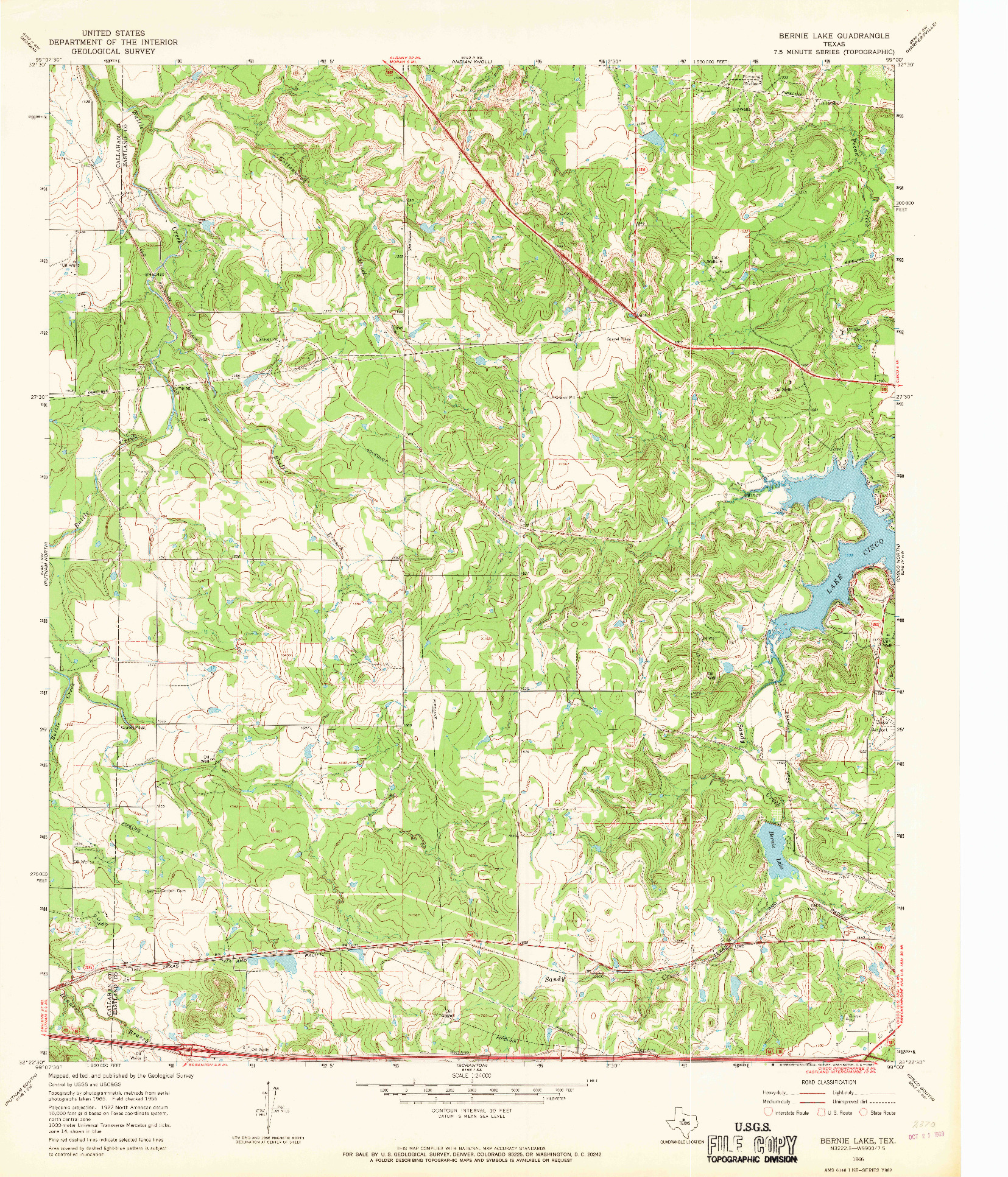 USGS 1:24000-SCALE QUADRANGLE FOR BERNIE LAKE, TX 1966