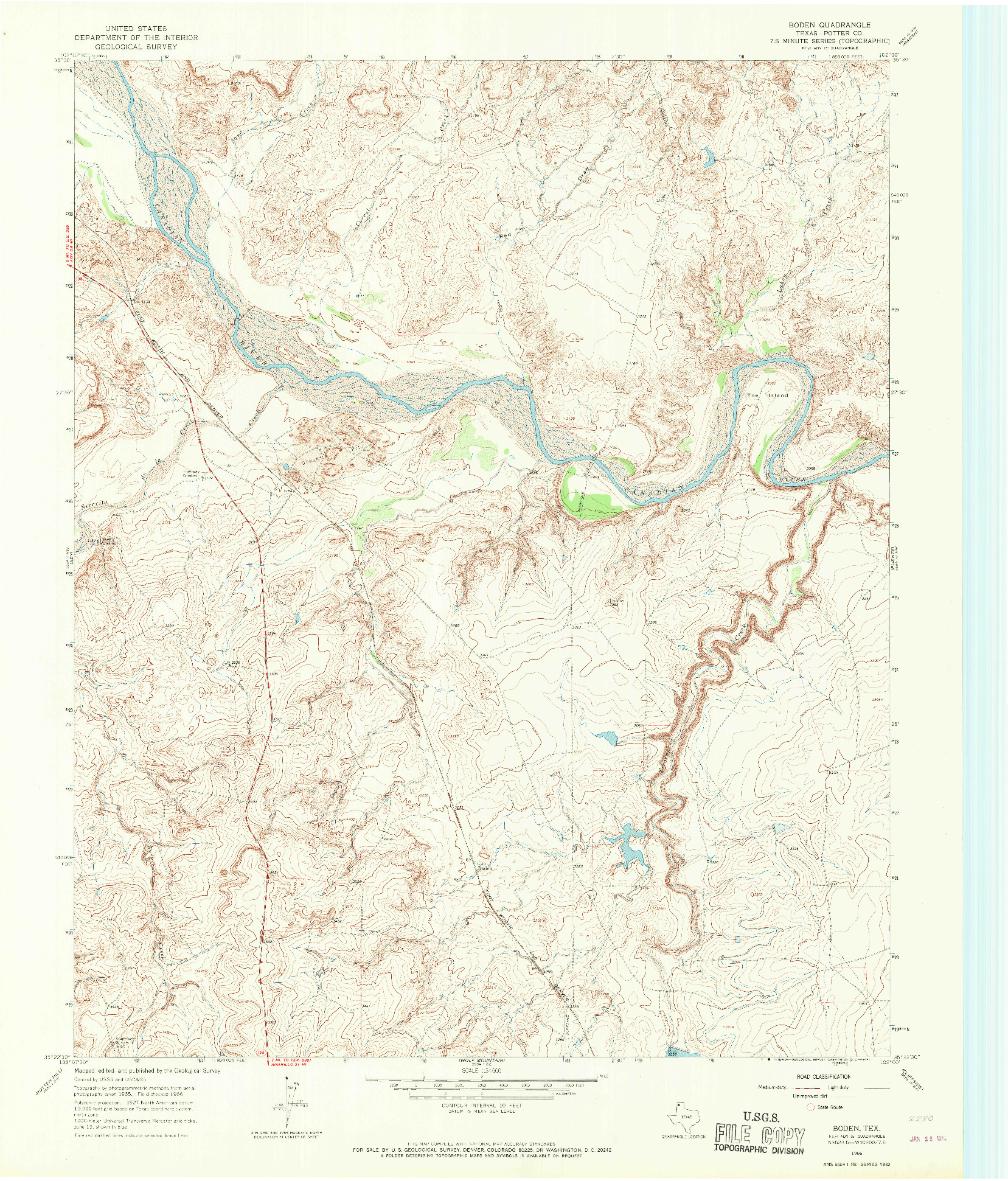 USGS 1:24000-SCALE QUADRANGLE FOR BODEN, TX 1966