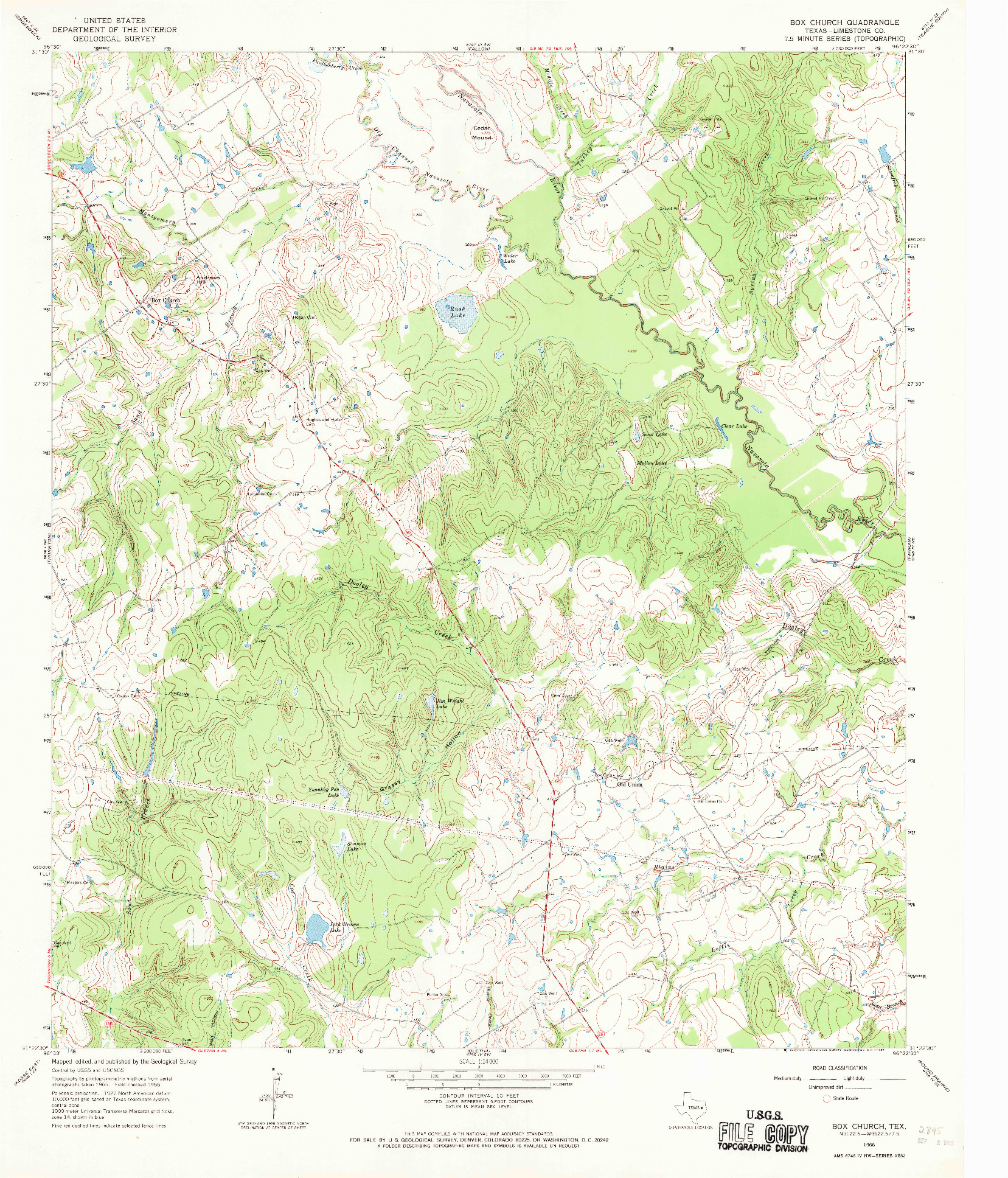 USGS 1:24000-SCALE QUADRANGLE FOR BOX CHURCH, TX 1966