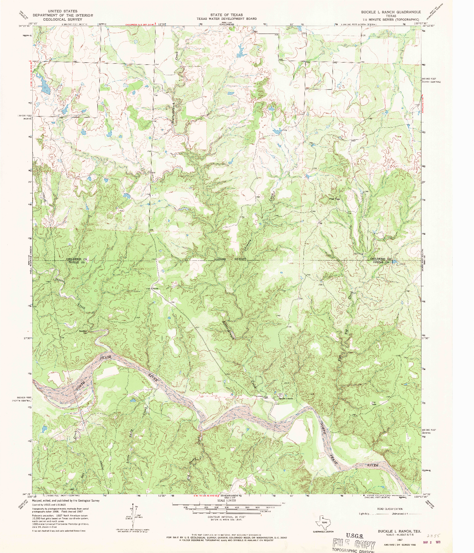 USGS 1:24000-SCALE QUADRANGLE FOR BUCKLE L RANCH, TX 1967