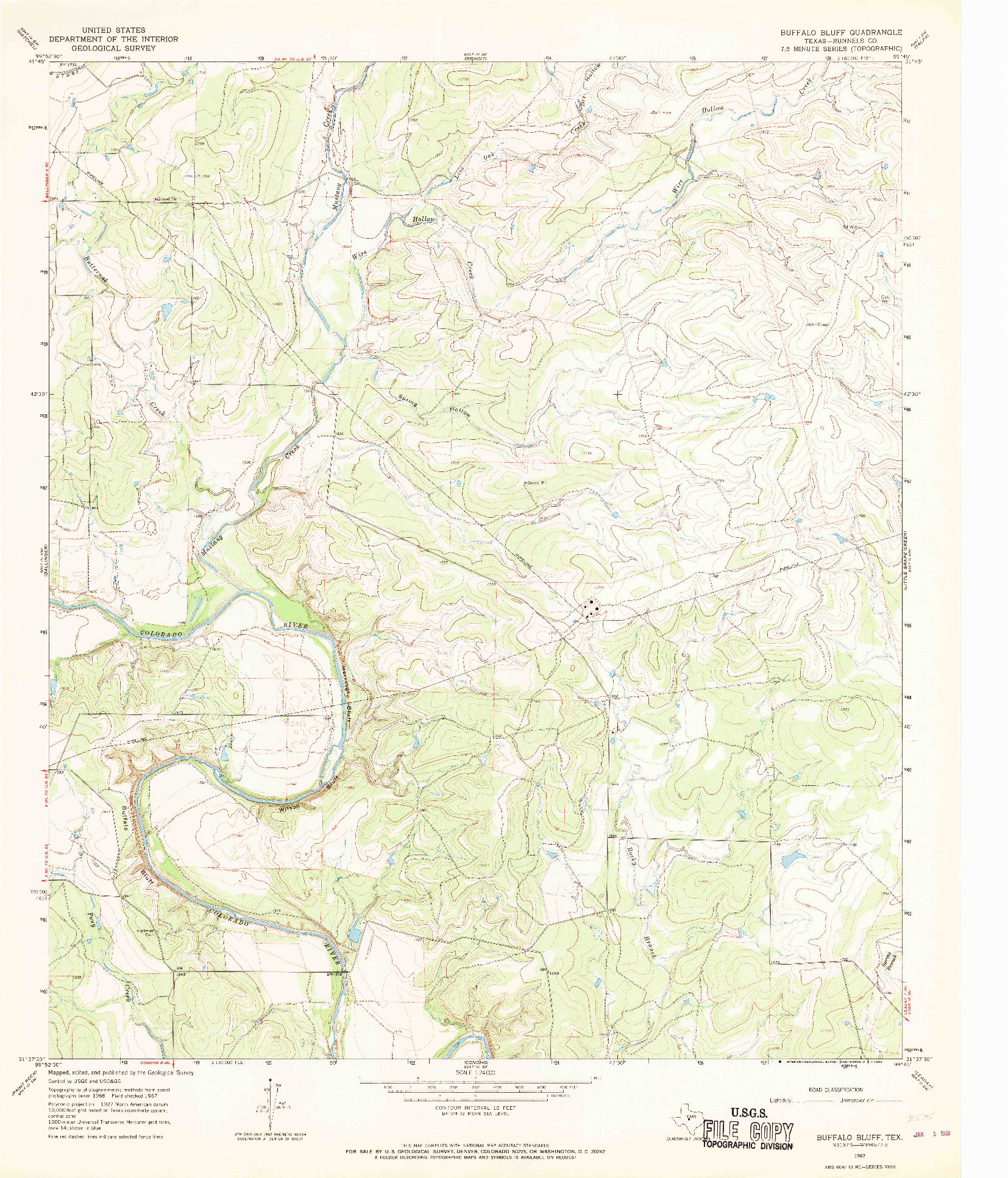 USGS 1:24000-SCALE QUADRANGLE FOR BUFFALO BLUFF, TX 1967