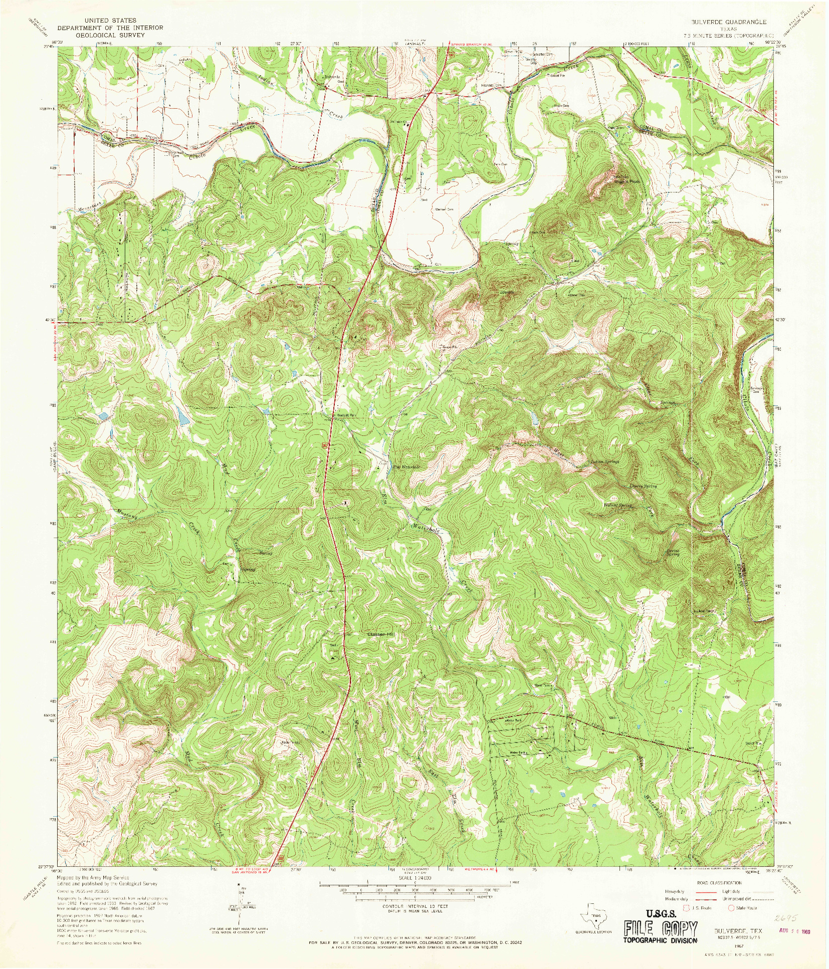 USGS 1:24000-SCALE QUADRANGLE FOR BULVERDE, TX 1967