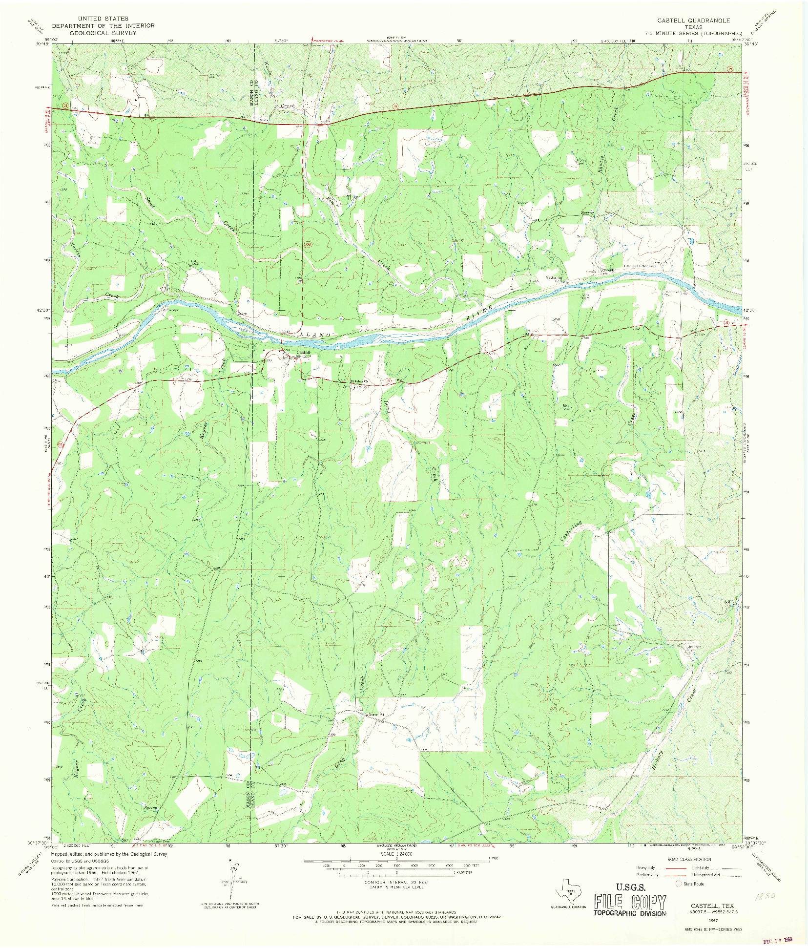 USGS 1:24000-SCALE QUADRANGLE FOR CASTELL, TX 1967