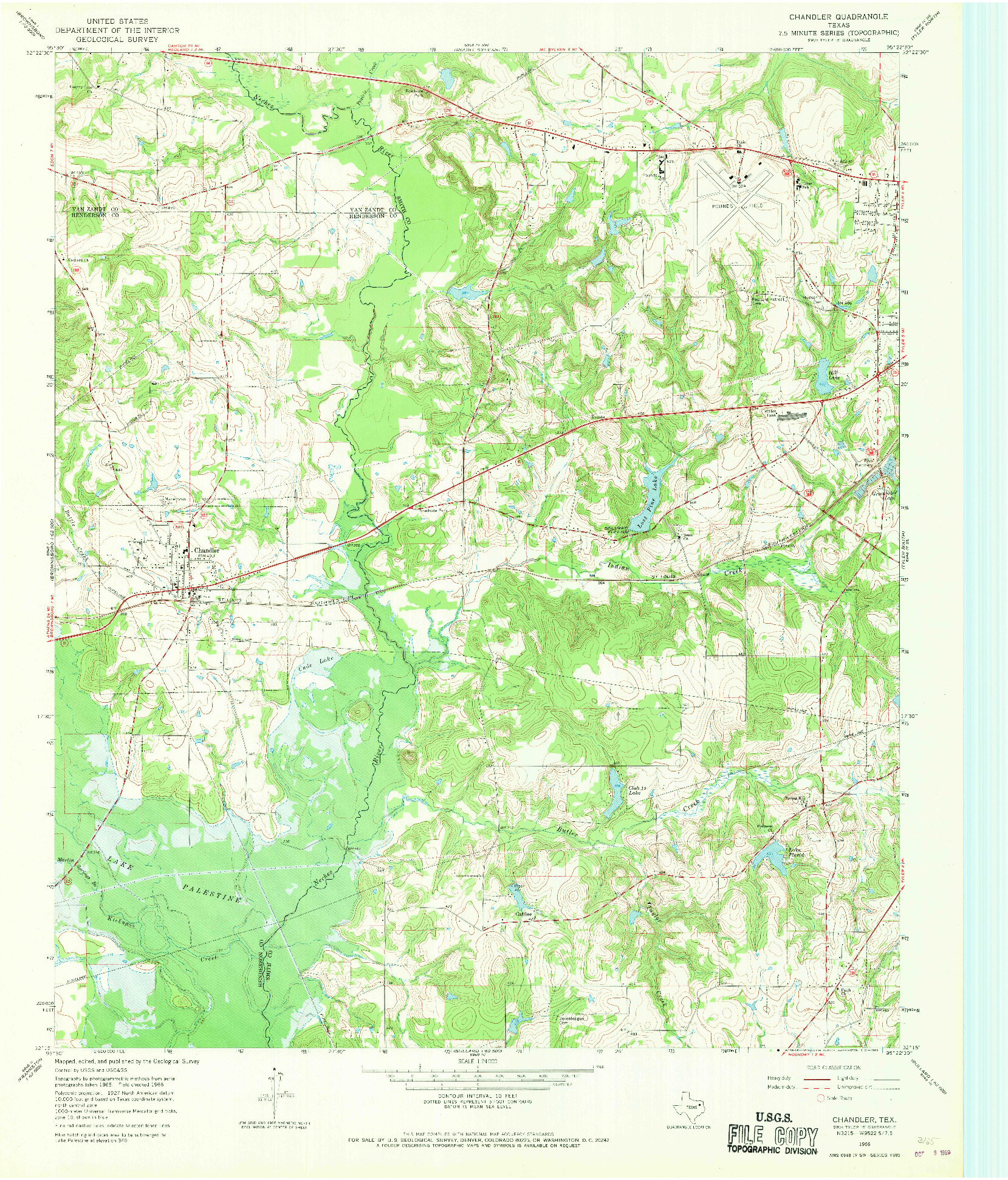 USGS 1:24000-SCALE QUADRANGLE FOR CHANDLER, TX 1966