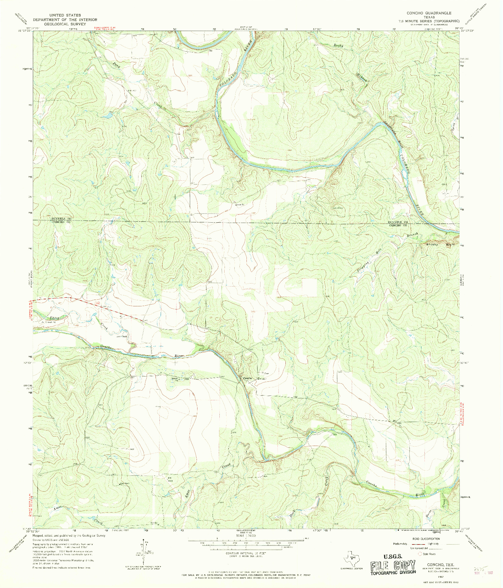 USGS 1:24000-SCALE QUADRANGLE FOR CONCHO, TX 1967