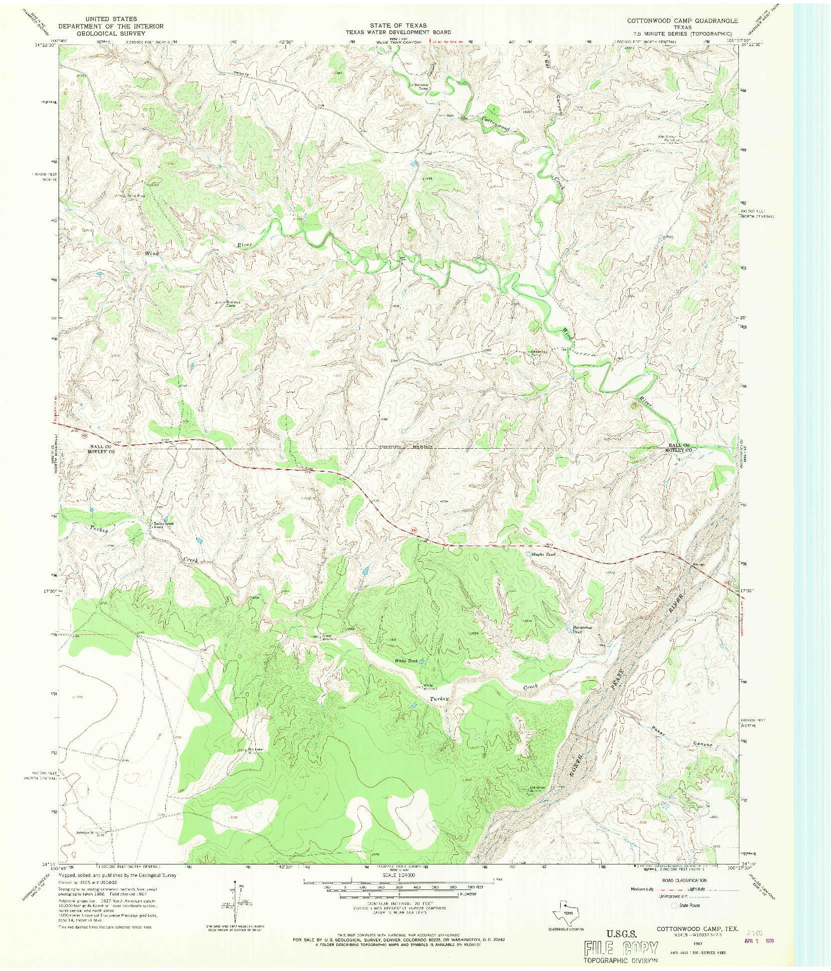 USGS 1:24000-SCALE QUADRANGLE FOR COTTONWOOD CAMP, TX 1967