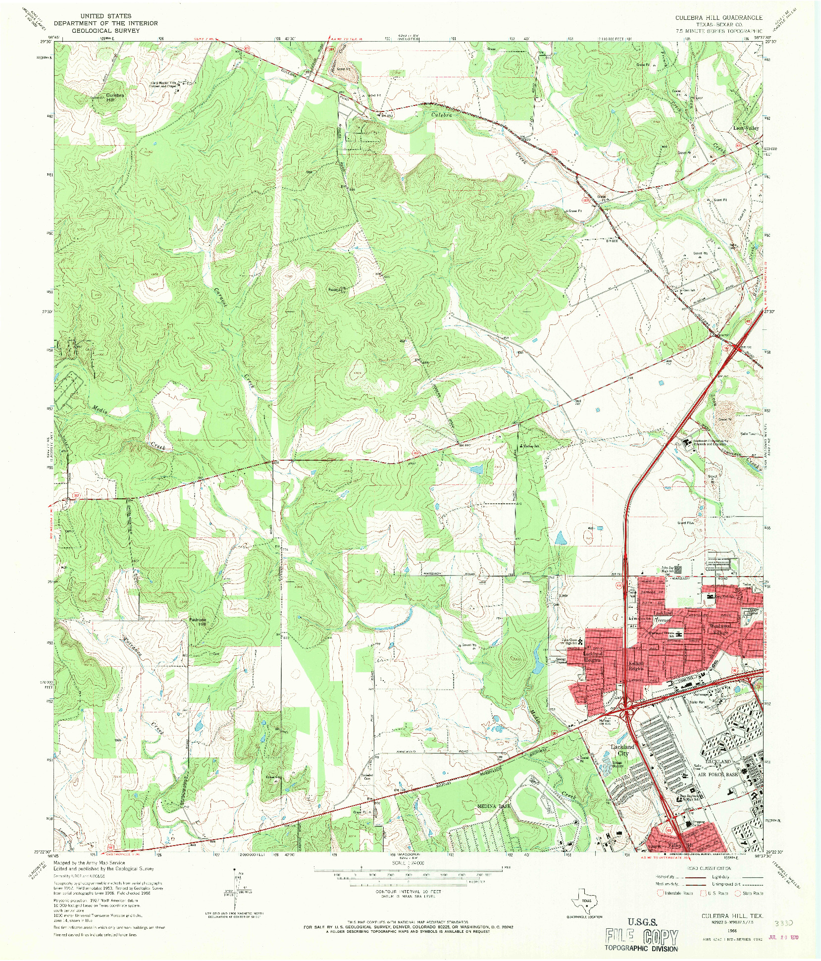USGS 1:24000-SCALE QUADRANGLE FOR CULEBRA HILL, TX 1966