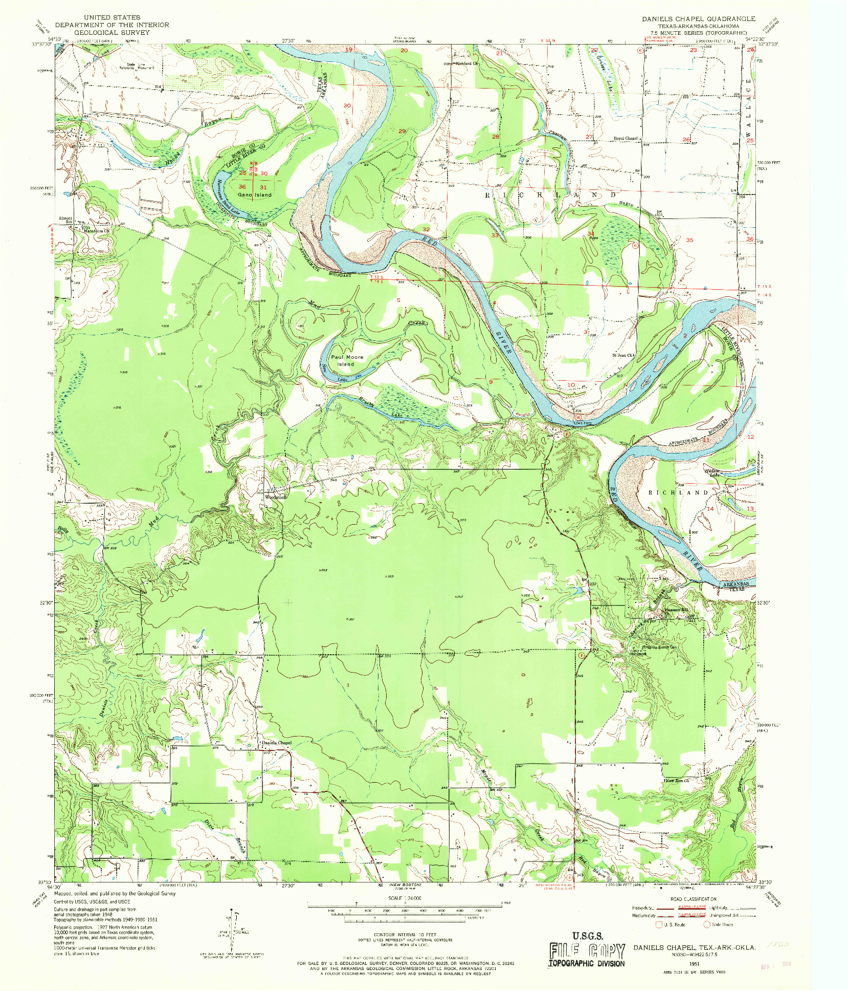 USGS 1:24000-SCALE QUADRANGLE FOR DANIELS CHAPEL, TX 1951