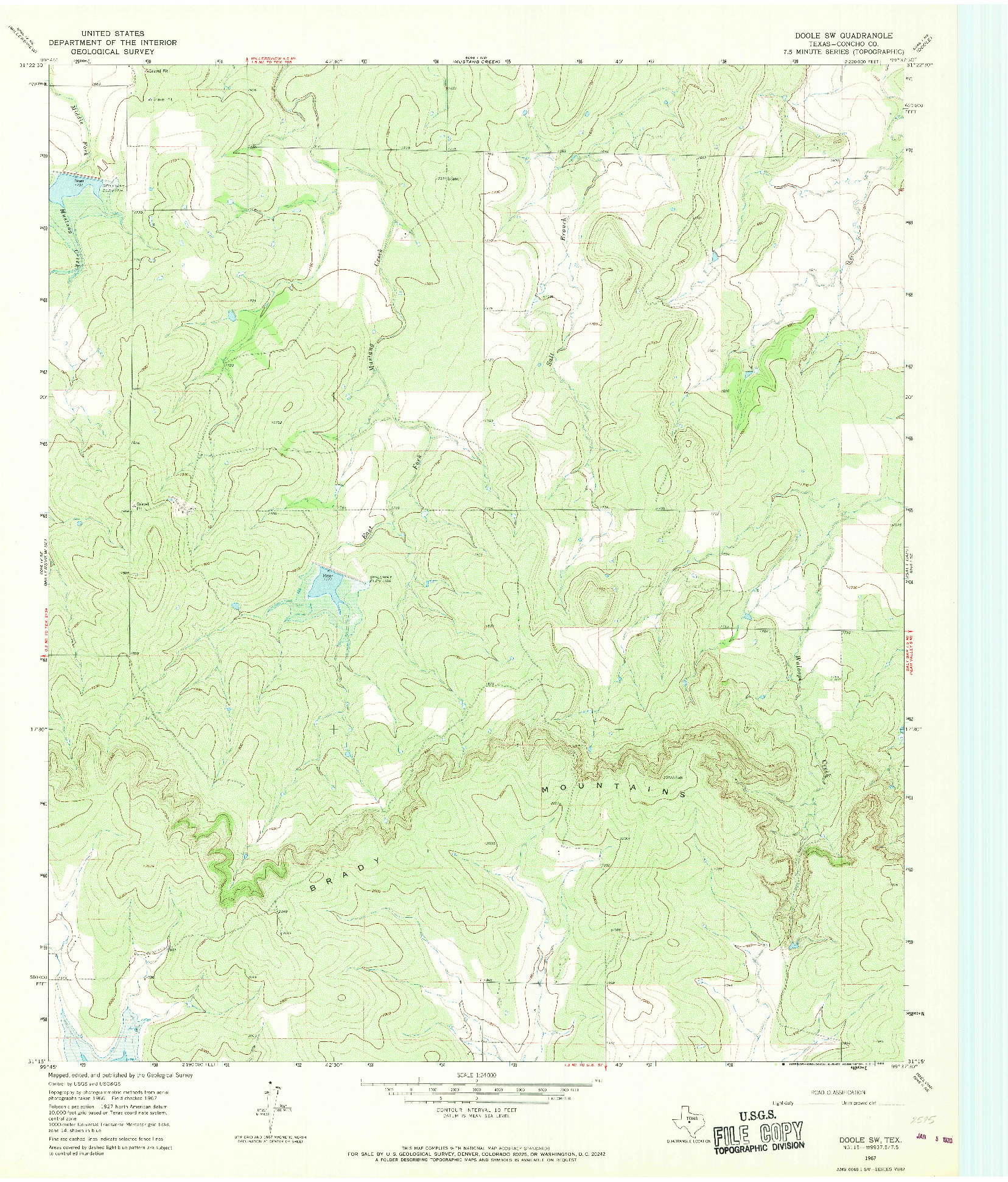 USGS 1:24000-SCALE QUADRANGLE FOR DOOLE SW, TX 1967