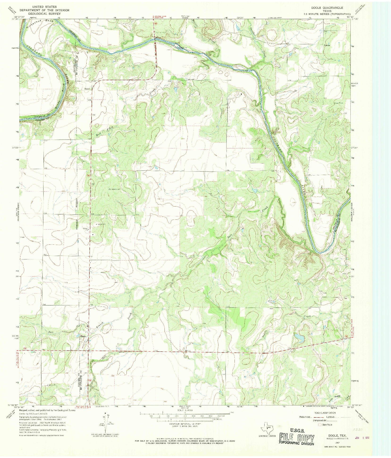 USGS 1:24000-SCALE QUADRANGLE FOR DOOLE, TX 1967