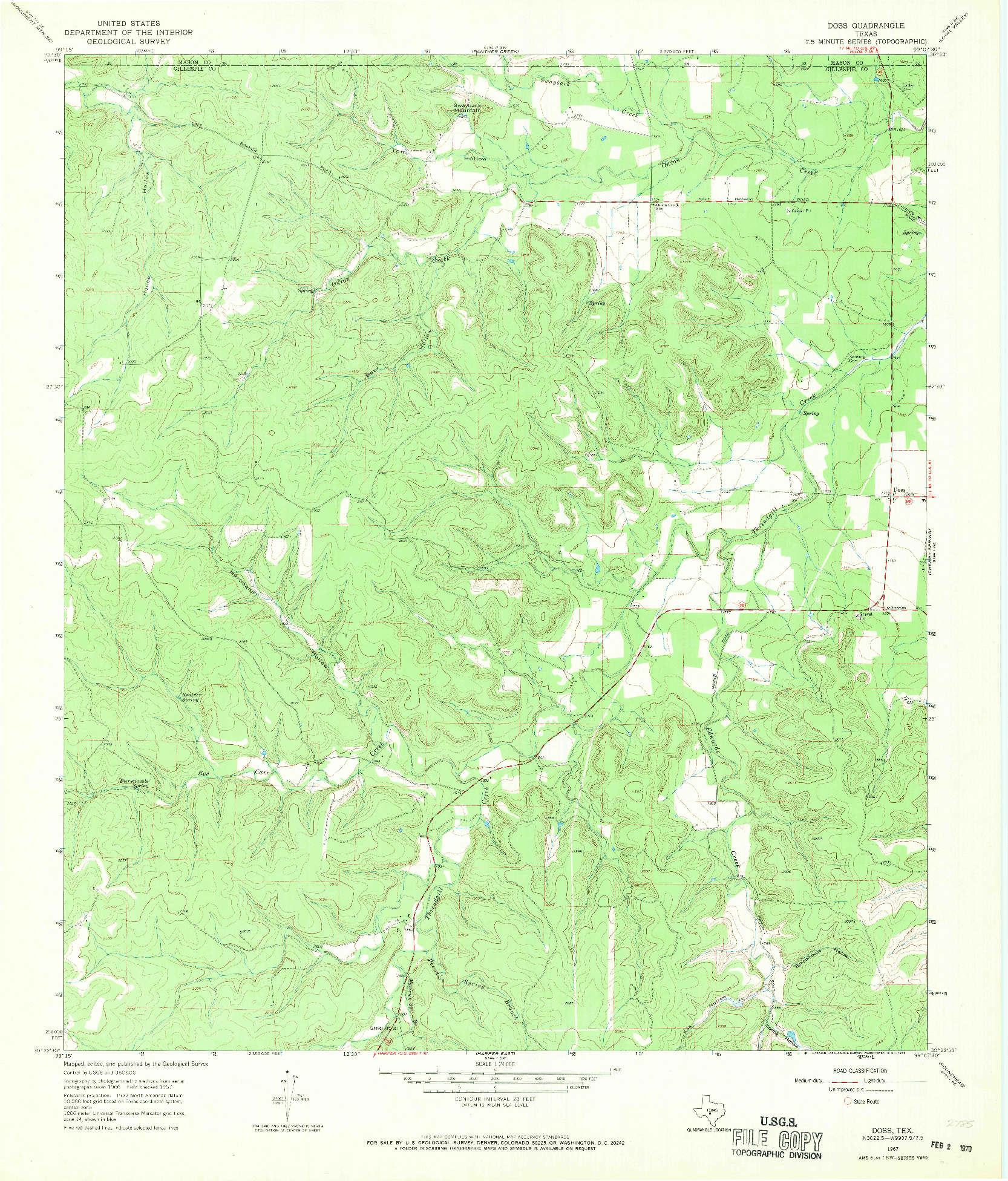 USGS 1:24000-SCALE QUADRANGLE FOR DOSS, TX 1967