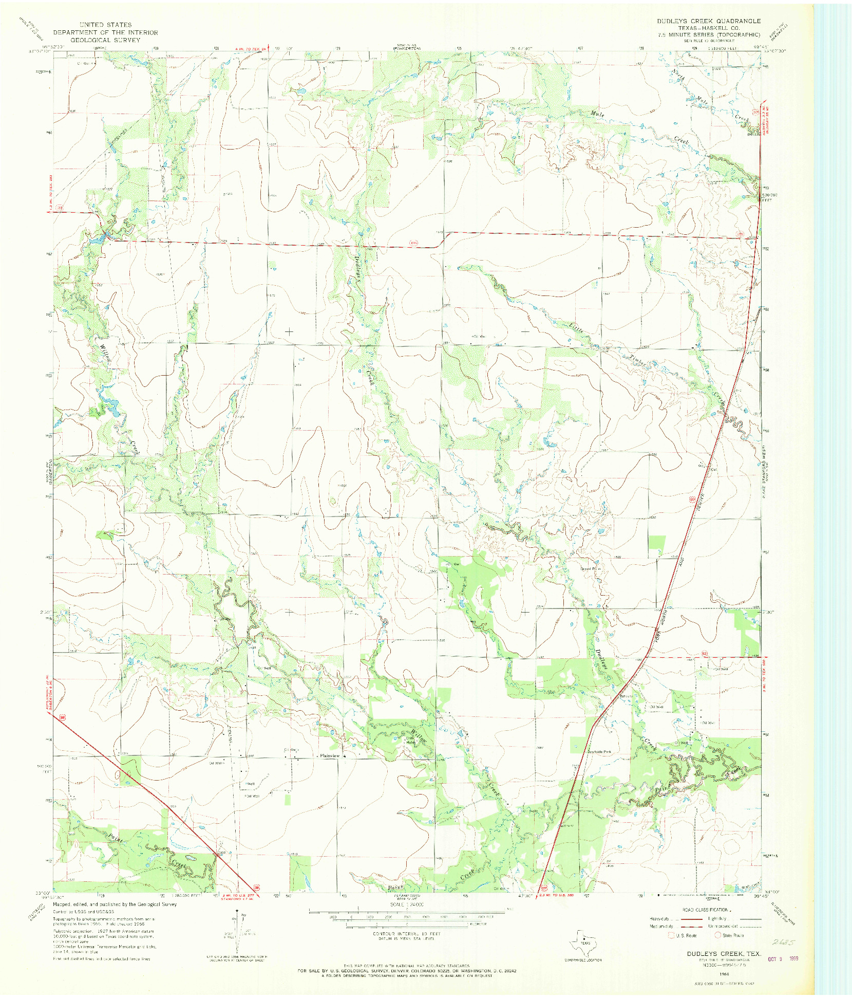 USGS 1:24000-SCALE QUADRANGLE FOR DUDLEYS CREEK, TX 1966