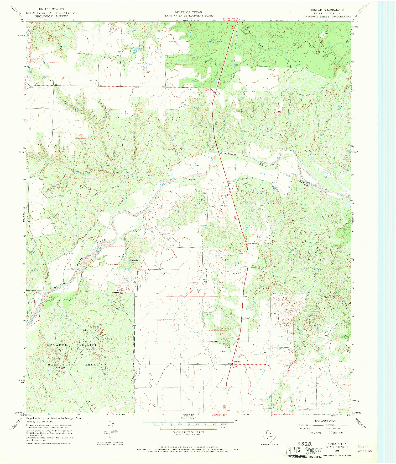 USGS 1:24000-SCALE QUADRANGLE FOR DUNLAP, TX 1967