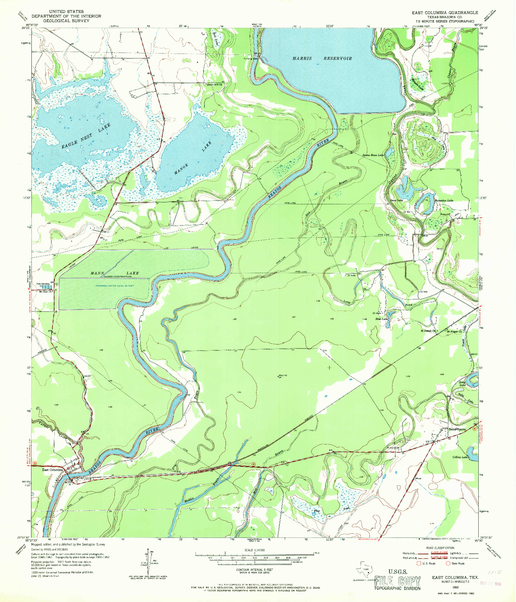 USGS 1:24000-SCALE QUADRANGLE FOR EAST COLUMBIA, TX 1952