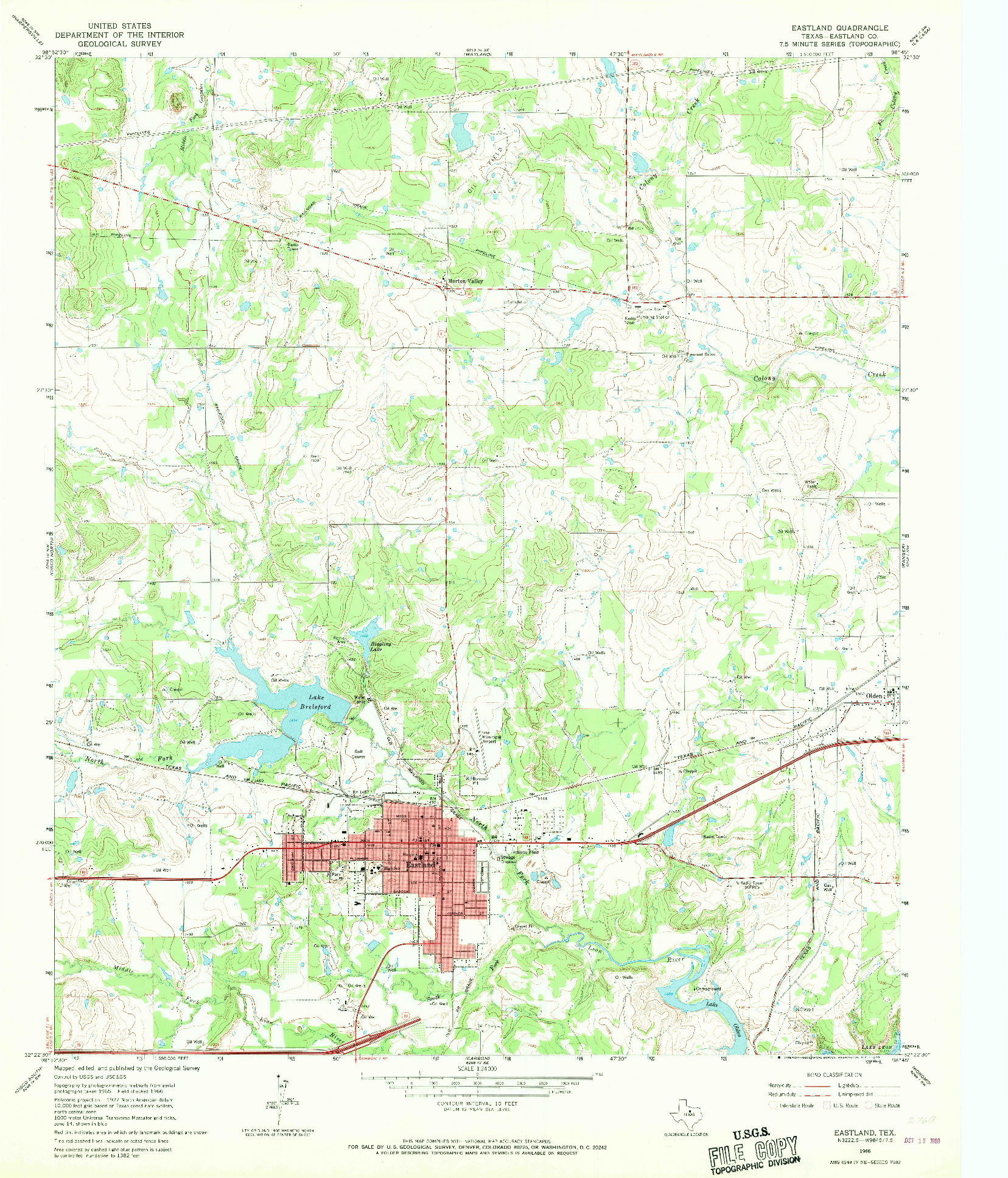 USGS 1:24000-SCALE QUADRANGLE FOR EASTLAND, TX 1966