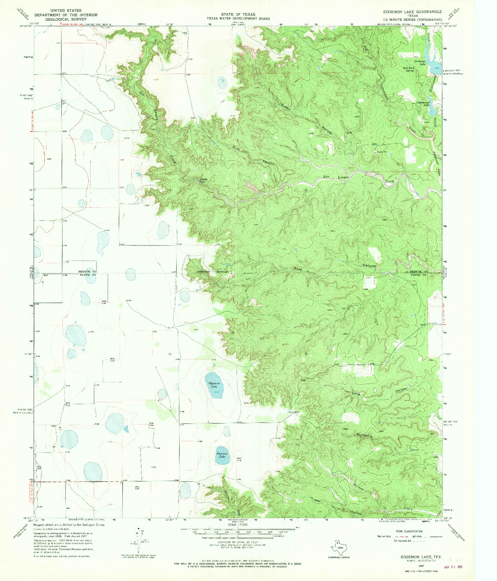 USGS 1:24000-SCALE QUADRANGLE FOR EDGEMON LAKE, TX 1967