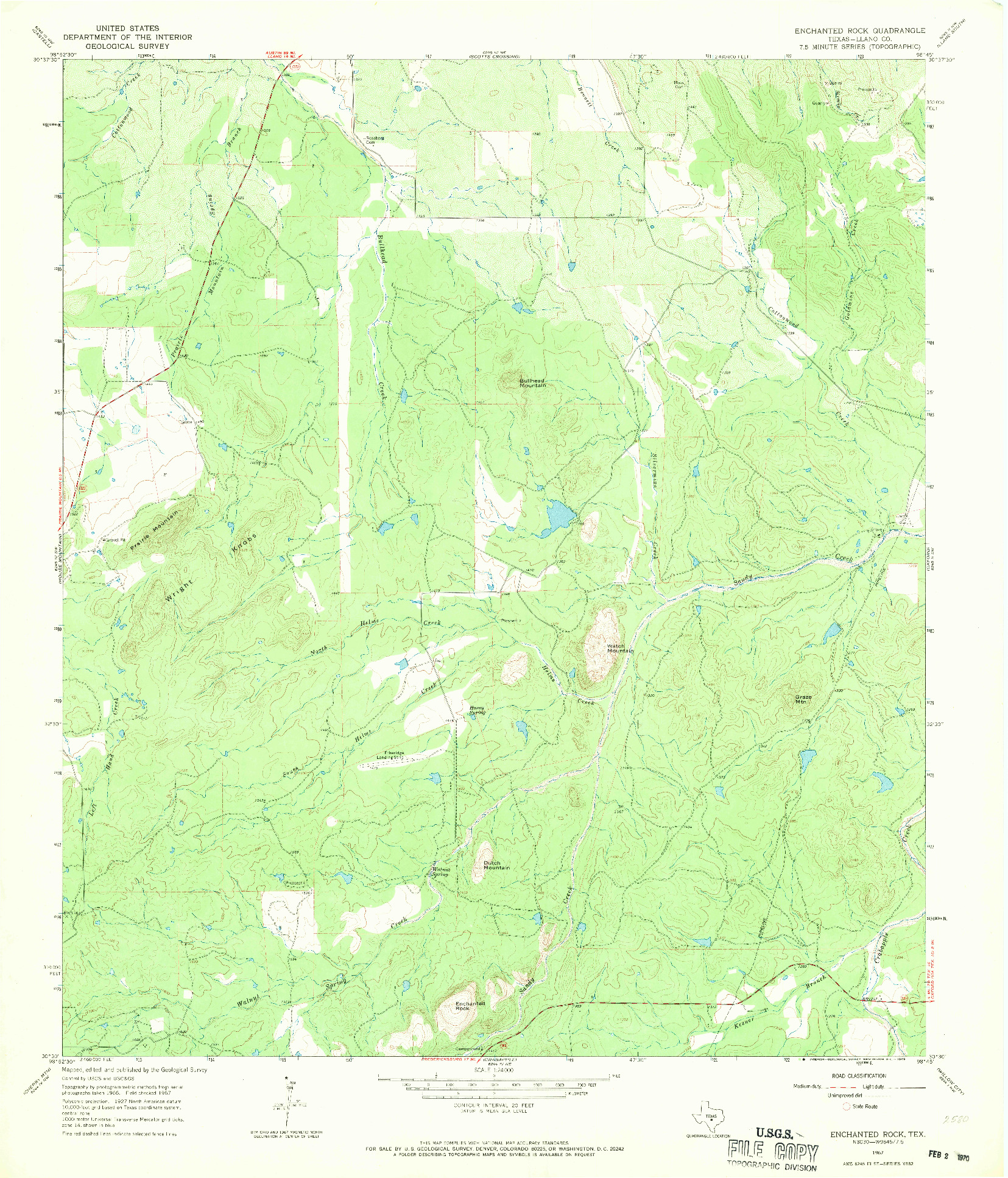 USGS 1:24000-SCALE QUADRANGLE FOR ENCHANTED ROCK, TX 1967
