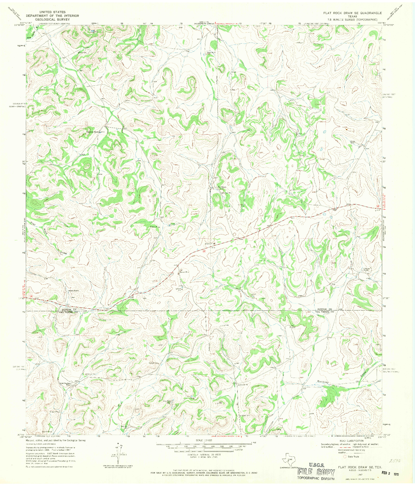 USGS 1:24000-SCALE QUADRANGLE FOR FLAT ROCK DRAW SE, TX 1967