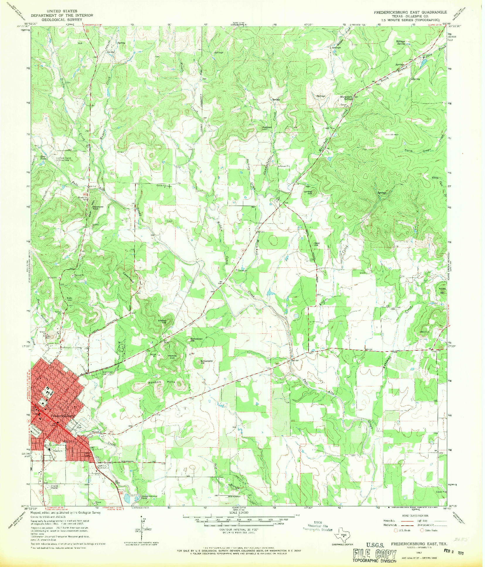 USGS 1:24000-SCALE QUADRANGLE FOR FREDERICKSBURG EAST, TX 1967