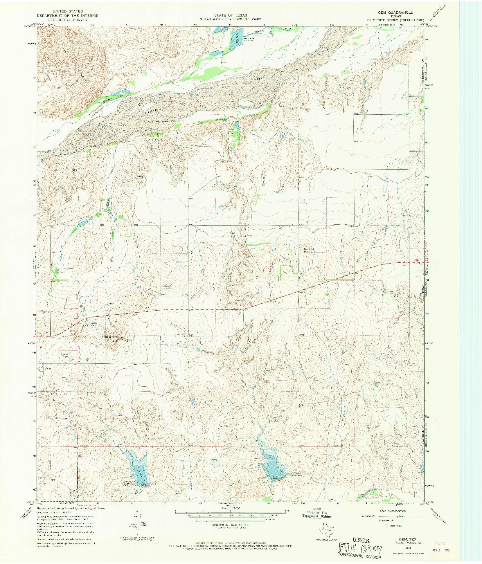 USGS 1:24000-SCALE QUADRANGLE FOR GEM, TX 1967