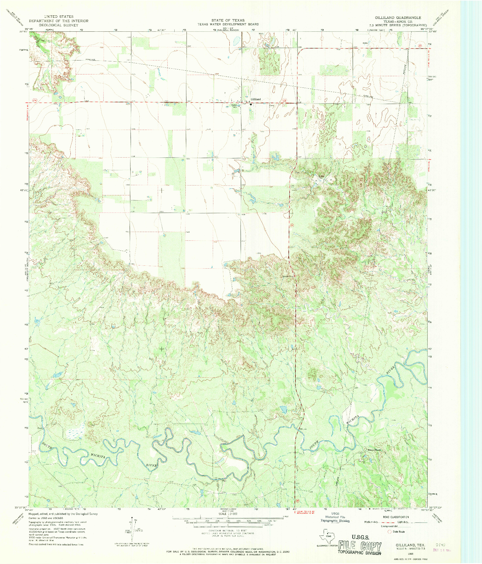 USGS 1:24000-SCALE QUADRANGLE FOR GILLILAND, TX 1966