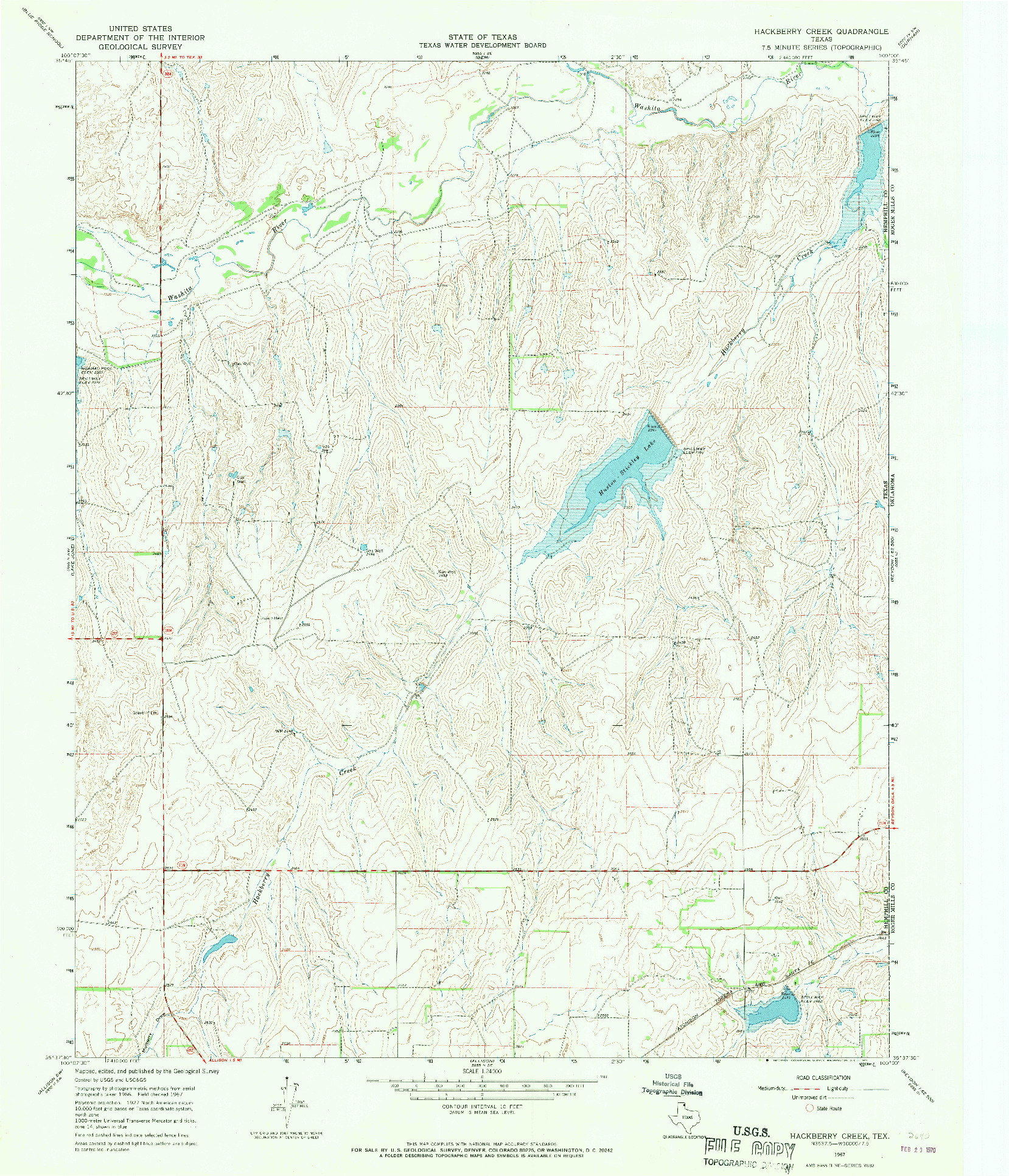 USGS 1:24000-SCALE QUADRANGLE FOR HACKBERRY CREEK, TX 1967