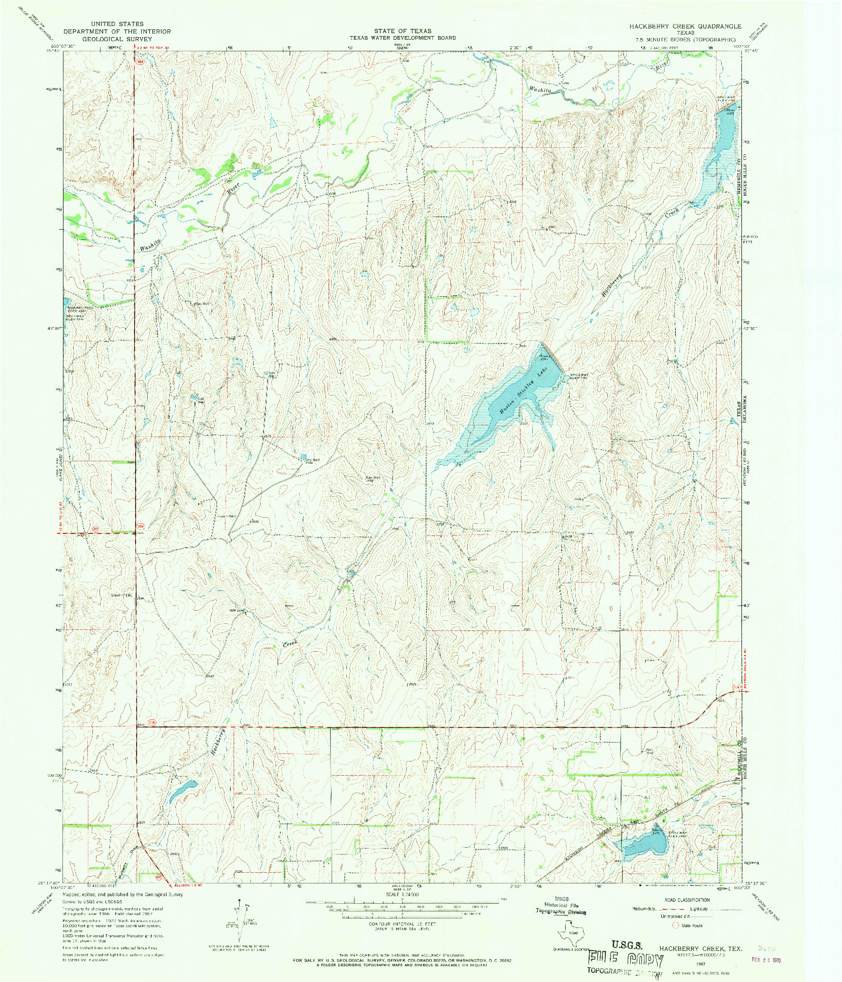 USGS 1:24000-SCALE QUADRANGLE FOR HACKBERRY CREEK, TX 1967