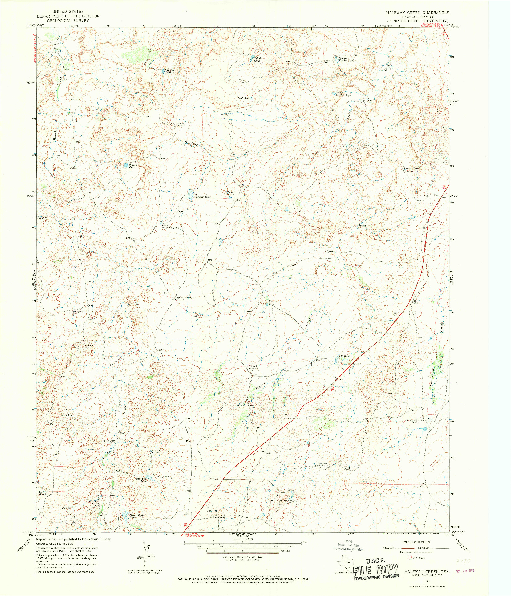 USGS 1:24000-SCALE QUADRANGLE FOR HALFWAY CREEK, TX 1966