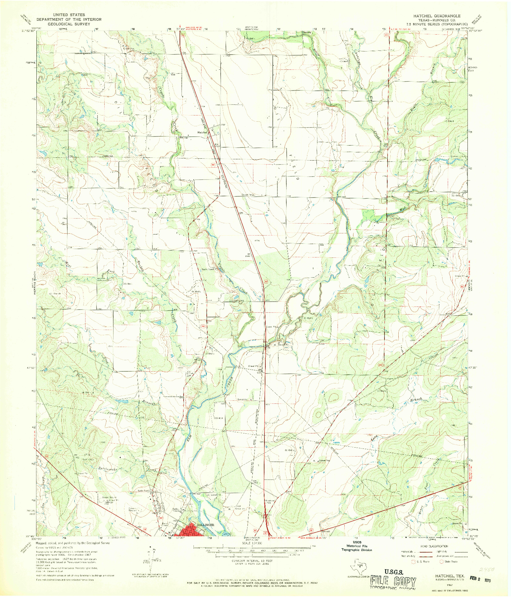 USGS 1:24000-SCALE QUADRANGLE FOR HATCHEL, TX 1967