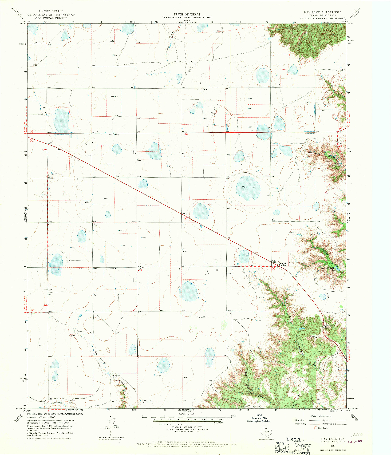 USGS 1:24000-SCALE QUADRANGLE FOR HAY LAKE, TX 1967