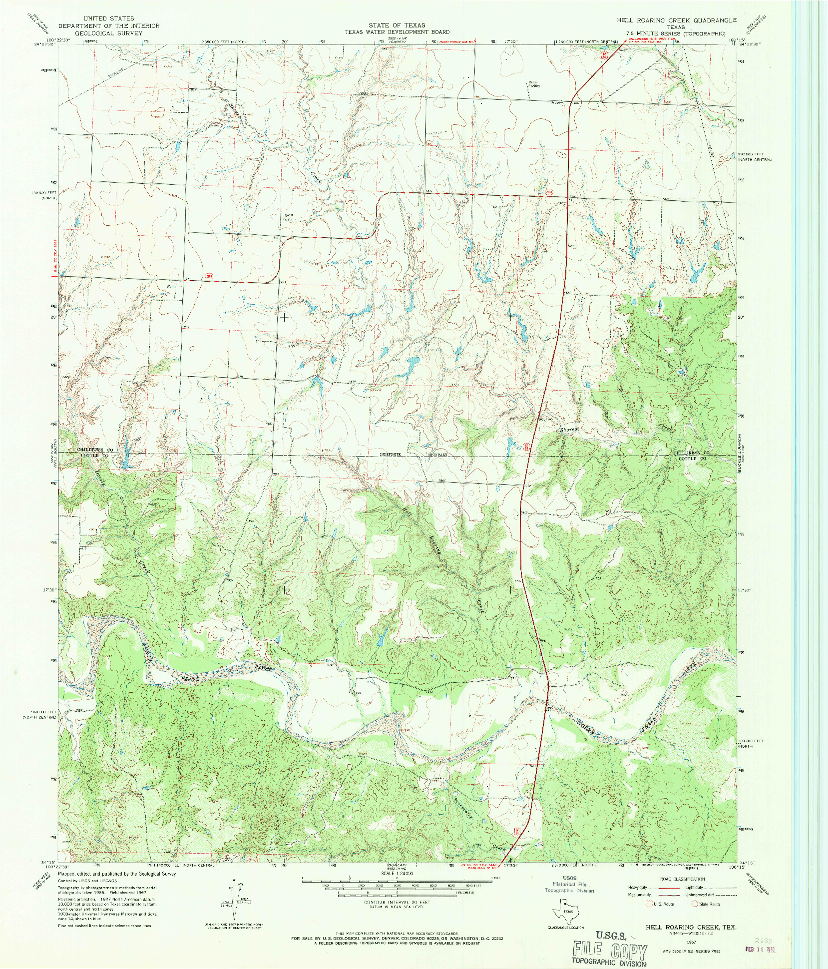 USGS 1:24000-SCALE QUADRANGLE FOR HELL ROARING CREEK, TX 1967