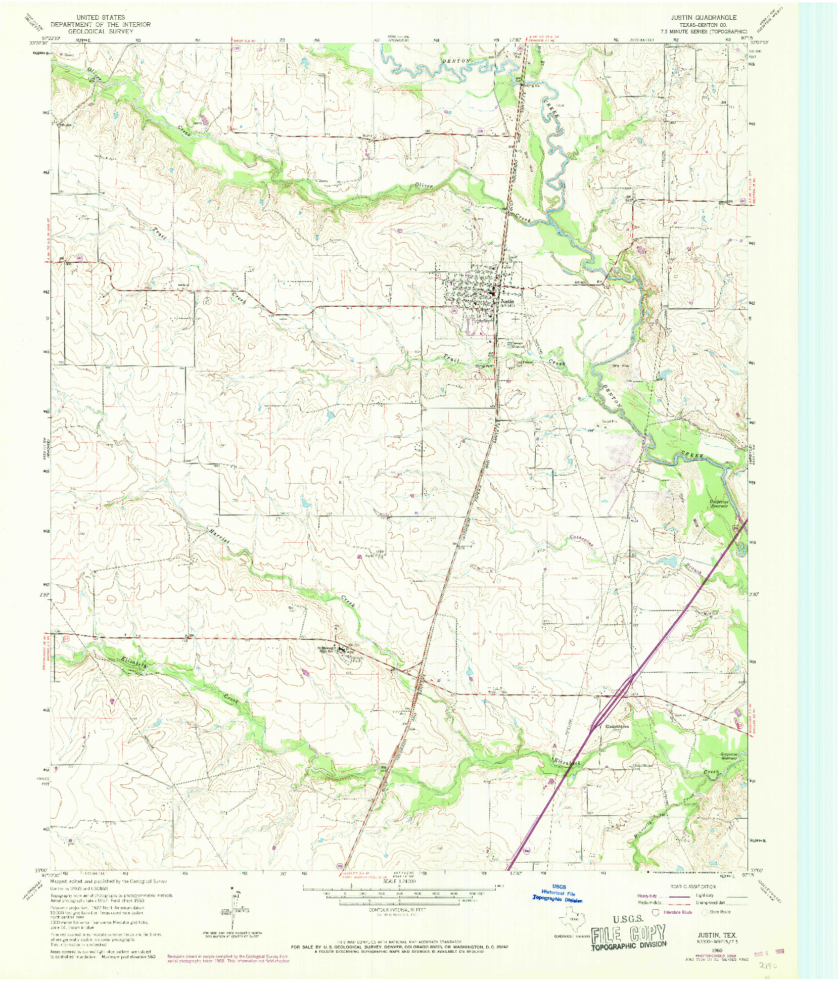 USGS 1:24000-SCALE QUADRANGLE FOR JUSTIN, TX 1960