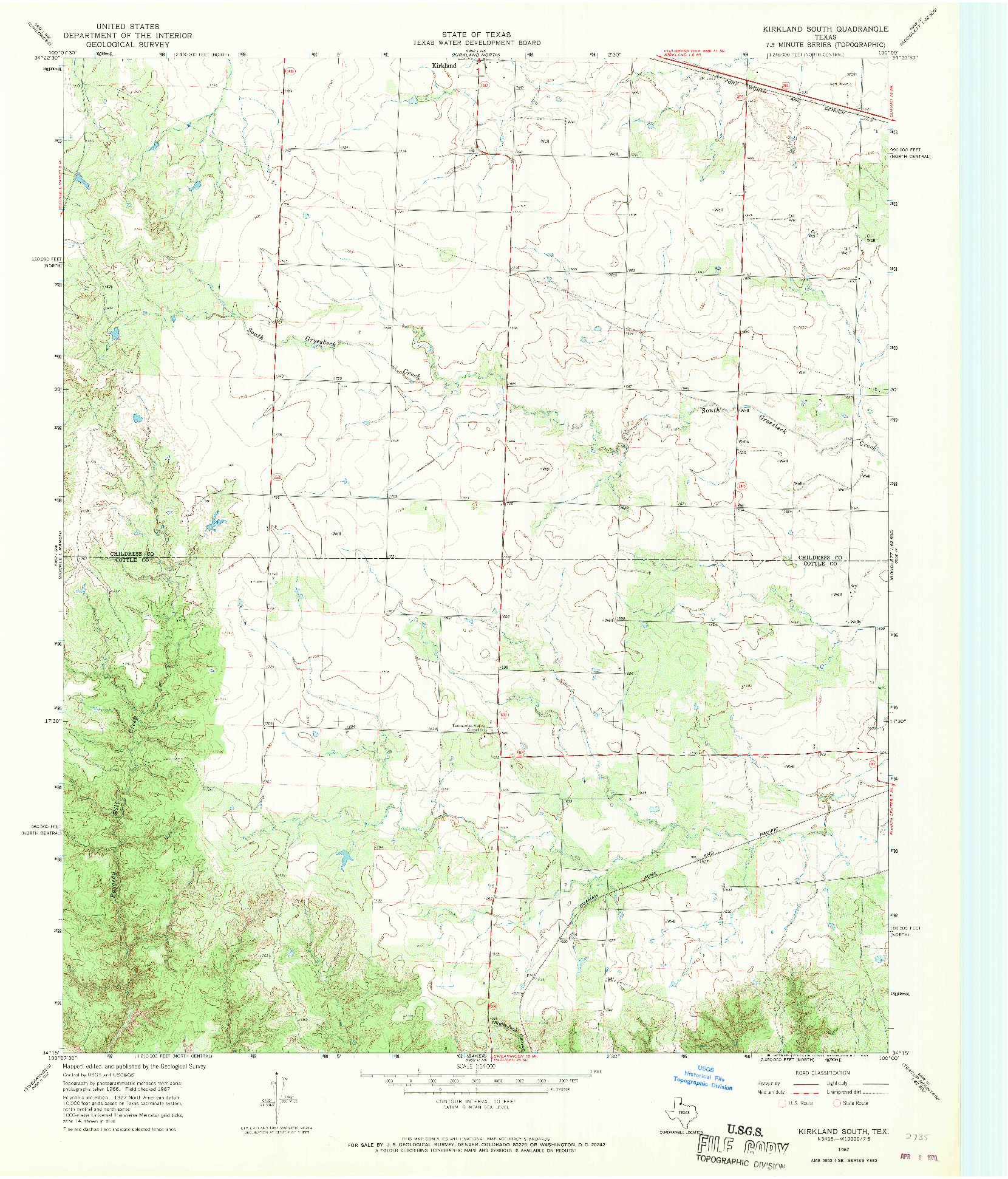 USGS 1:24000-SCALE QUADRANGLE FOR KIRKLAND SOUTH, TX 1967