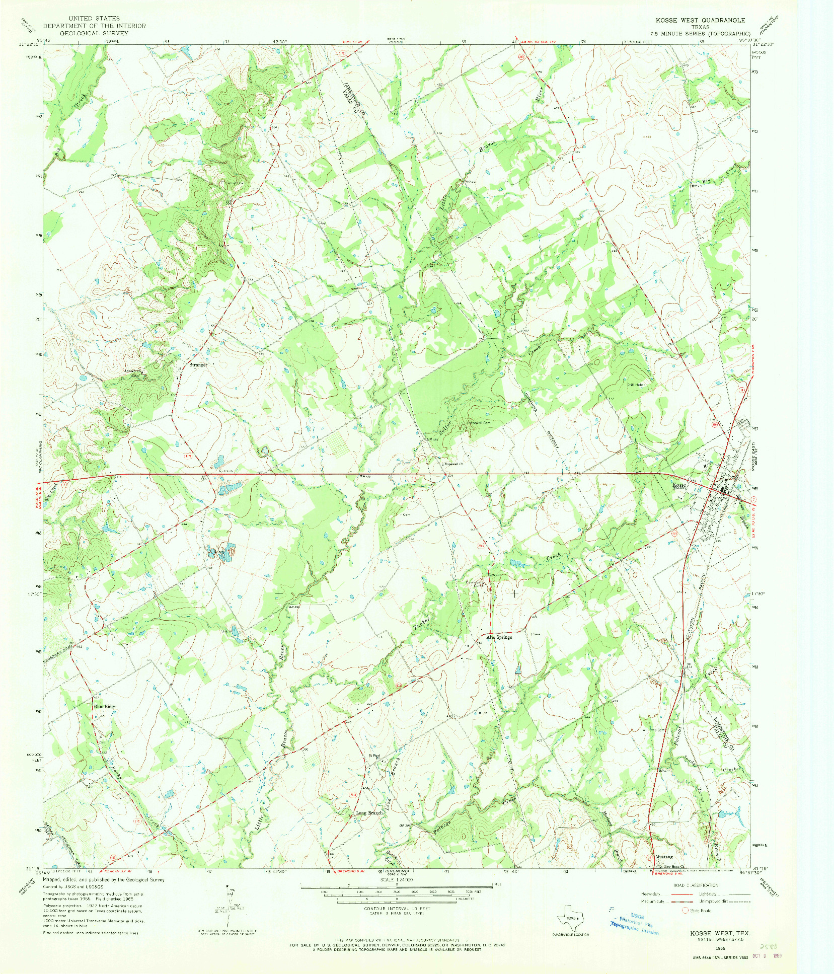 USGS 1:24000-SCALE QUADRANGLE FOR KOSSE WEST, TX 1965
