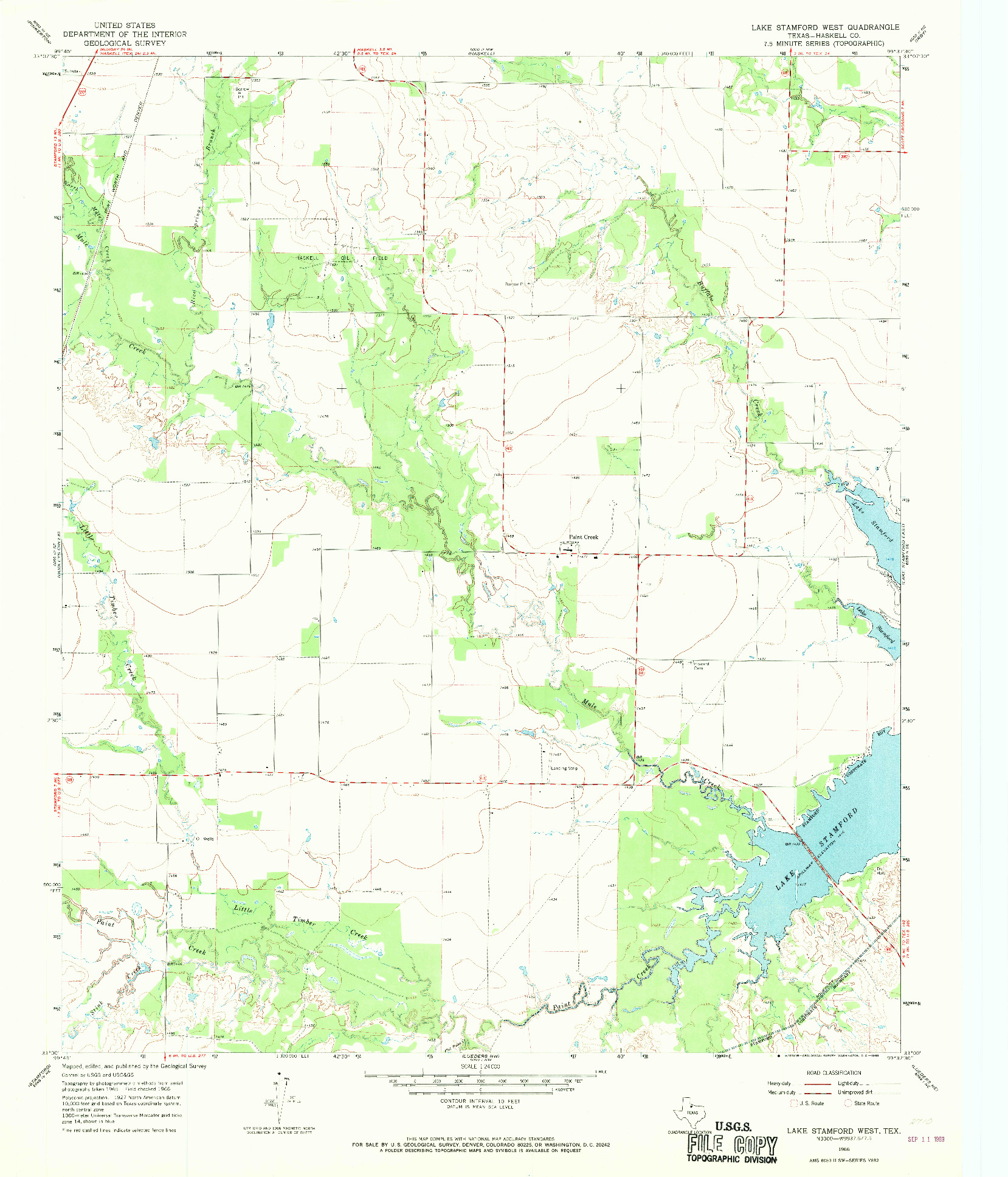 USGS 1:24000-SCALE QUADRANGLE FOR LAKE STAMFORD WEST, TX 1966