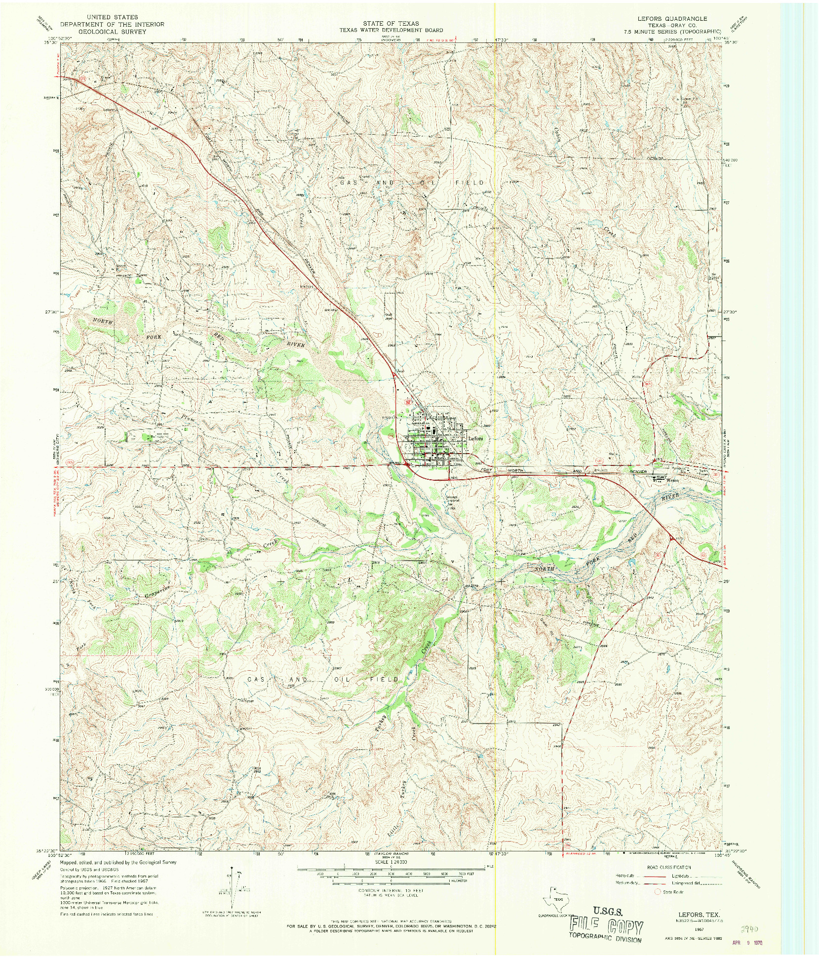 USGS 1:24000-SCALE QUADRANGLE FOR LEFORS, TX 1967
