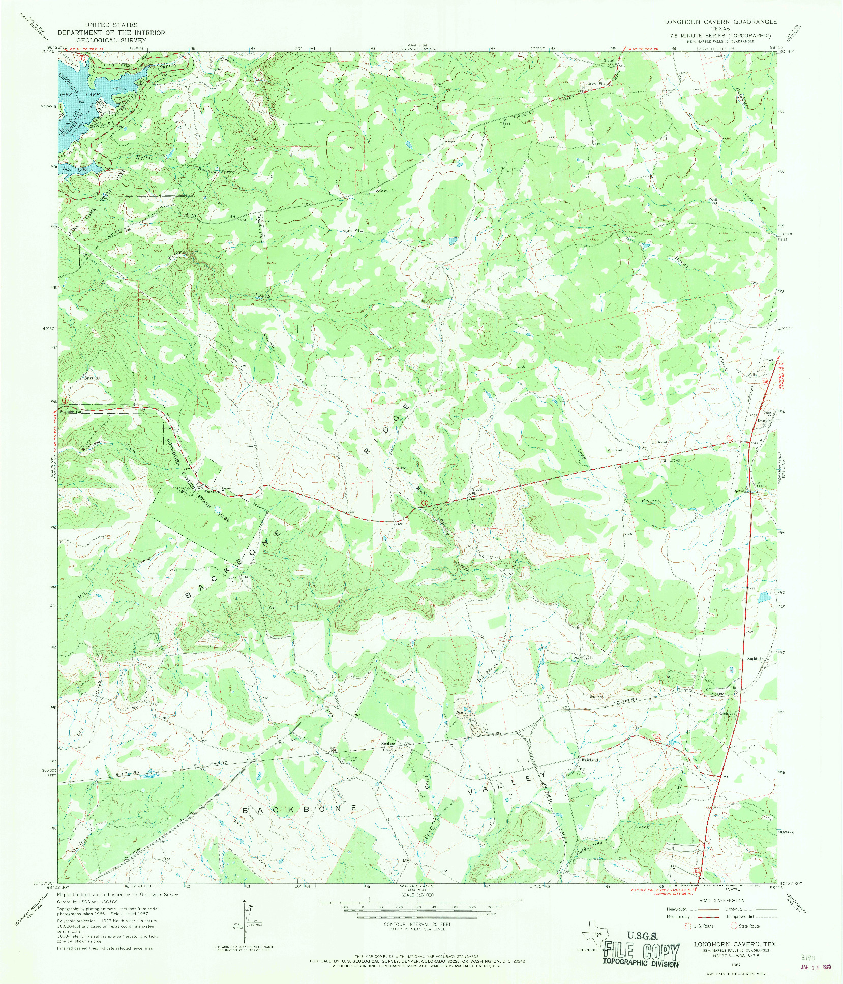 USGS 1:24000-SCALE QUADRANGLE FOR LONGHORN CAVERN, TX 1967