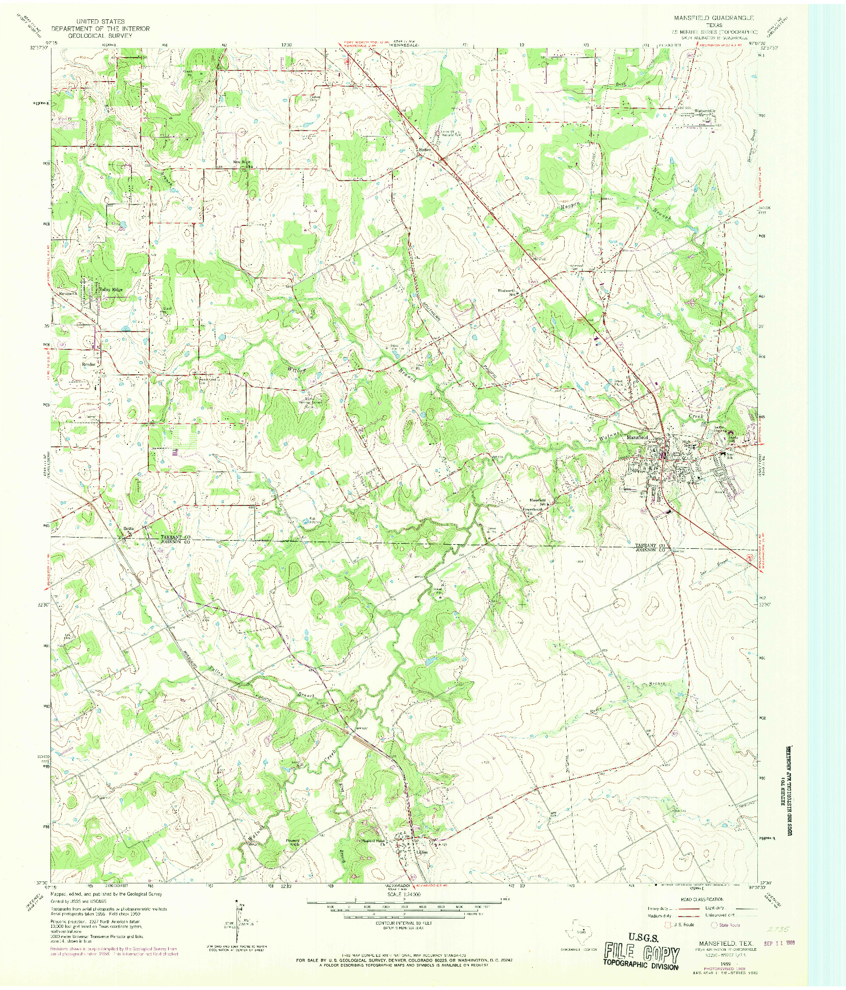 USGS 1:24000-SCALE QUADRANGLE FOR MANSFIELD, TX 1959