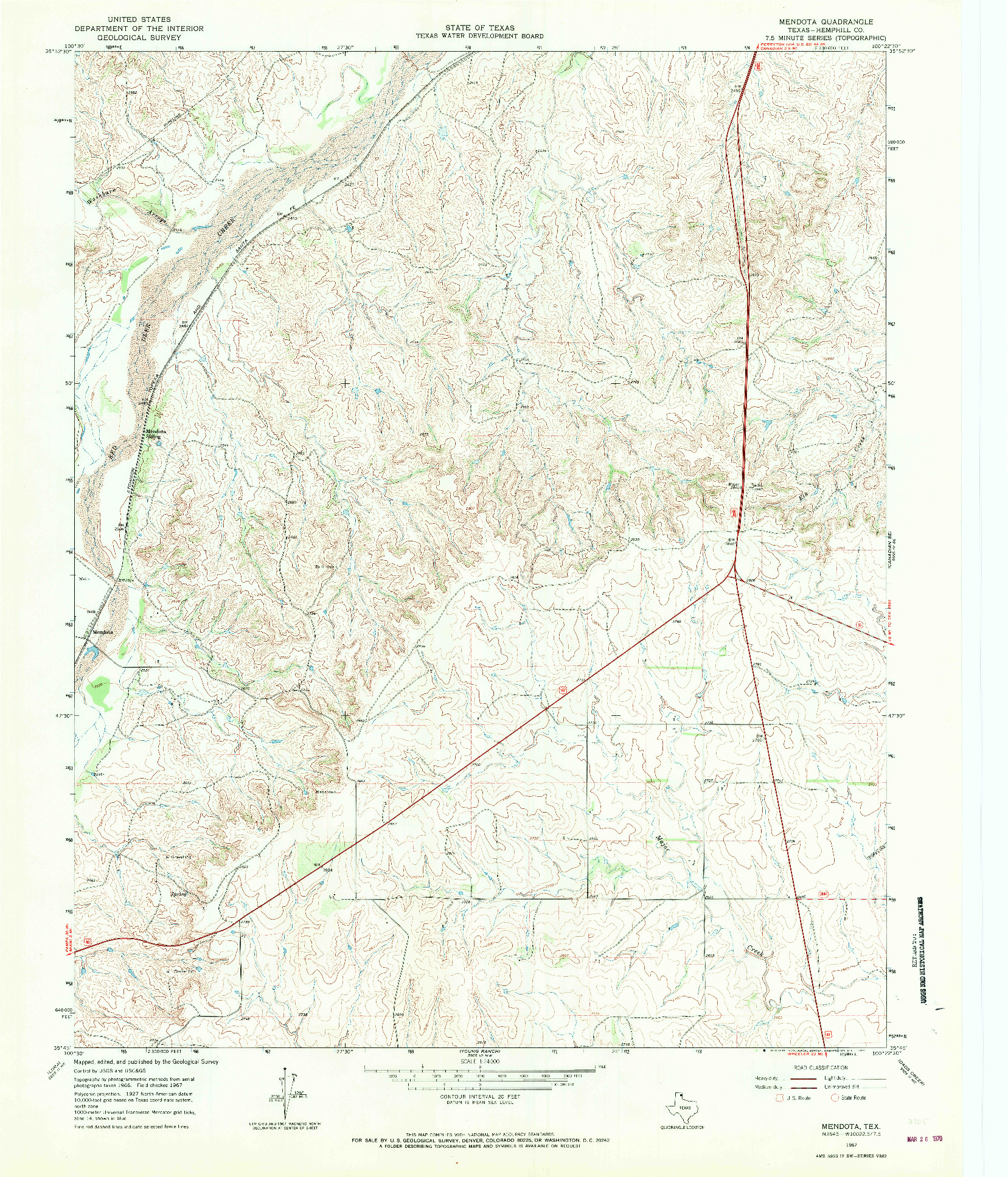 USGS 1:24000-SCALE QUADRANGLE FOR MENDOTA, TX 1967